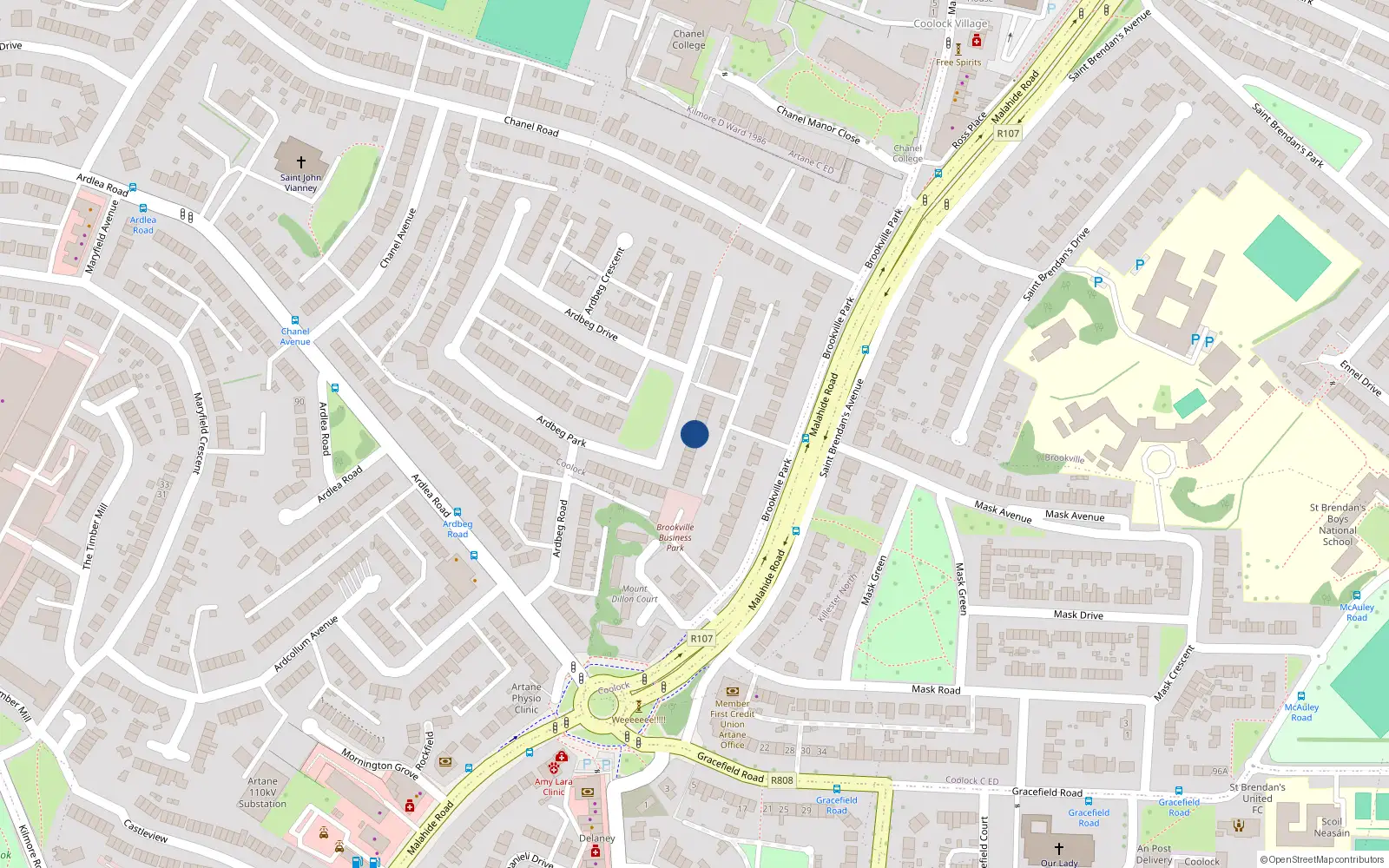 Overhead map showing the location of 118 Ardbeg Park, Artane, Dublin 5