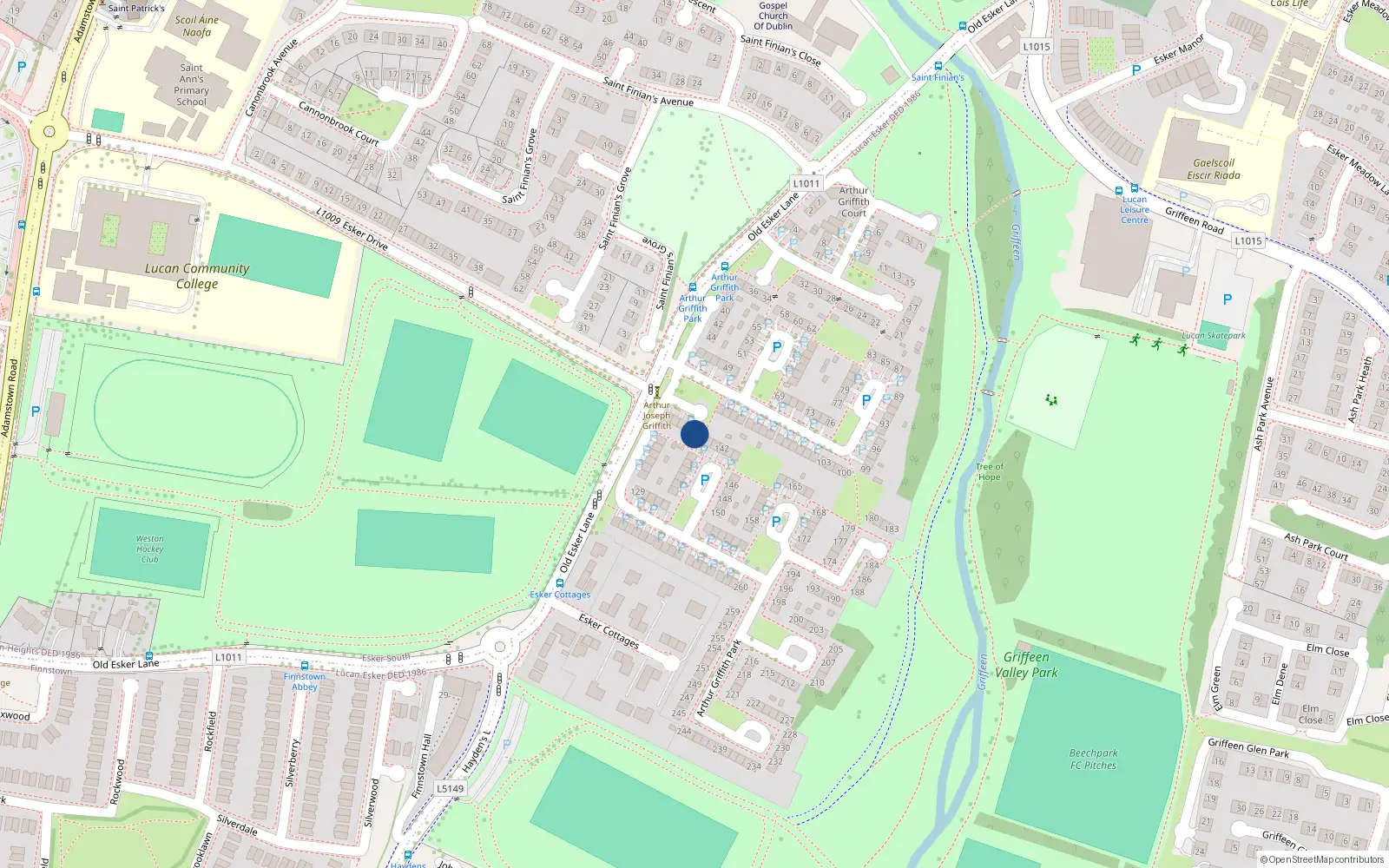 Overhead map showing the location of 118 Arthur Griffith Park, Lucan, Dublin