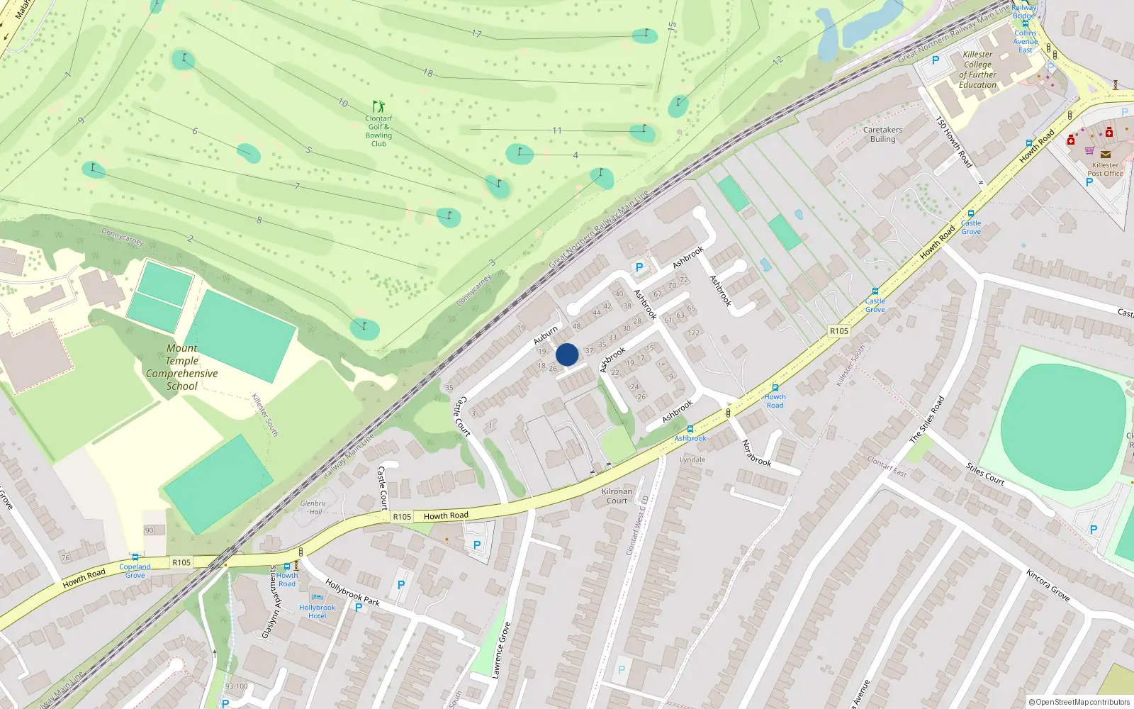 Overhead map showing the location of 118 Ashbrook, Howth Road, Clontarf Dublin 3
