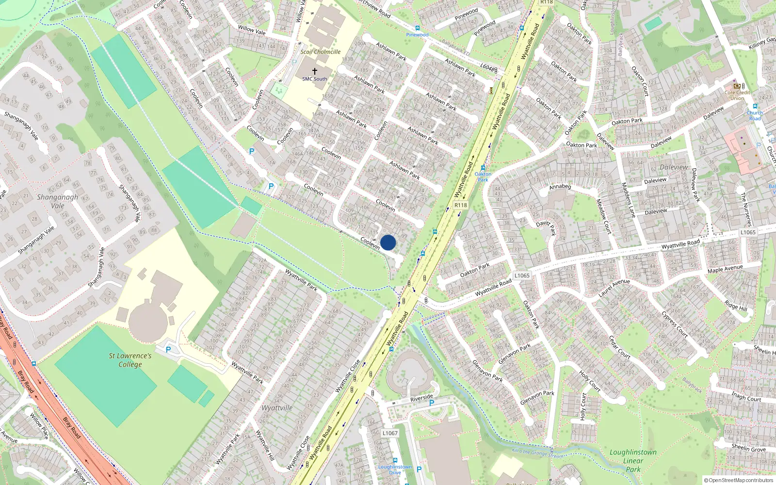 Overhead map showing the location of 118 Ashlawn Park, Ballybrack, Dublin