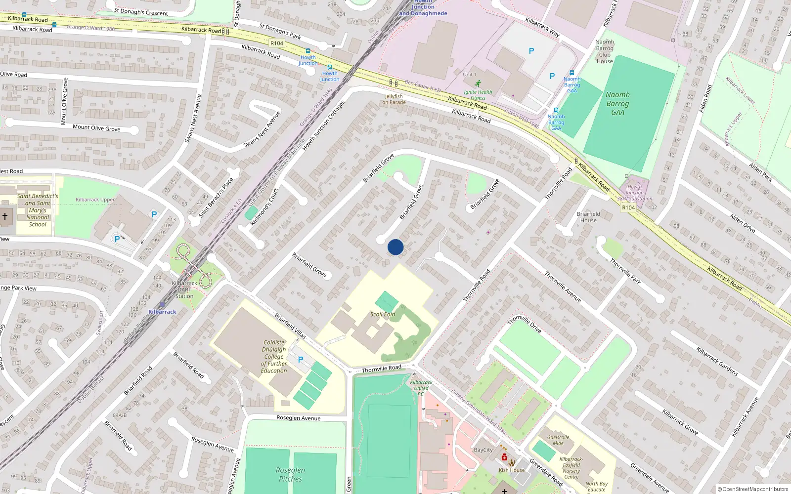 Overhead map showing the location of 118 Briarfield Grove, Dublin 5