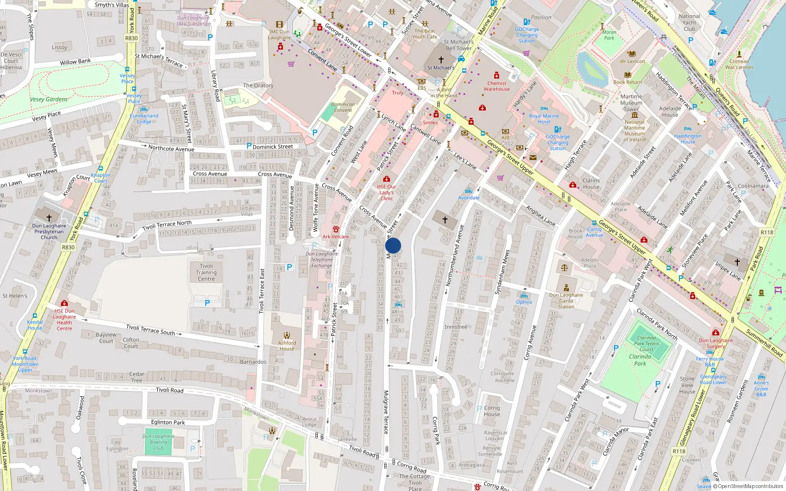 Overhead map showing the location of 118 Clearwater Cove, Dun Laoire, Dublin