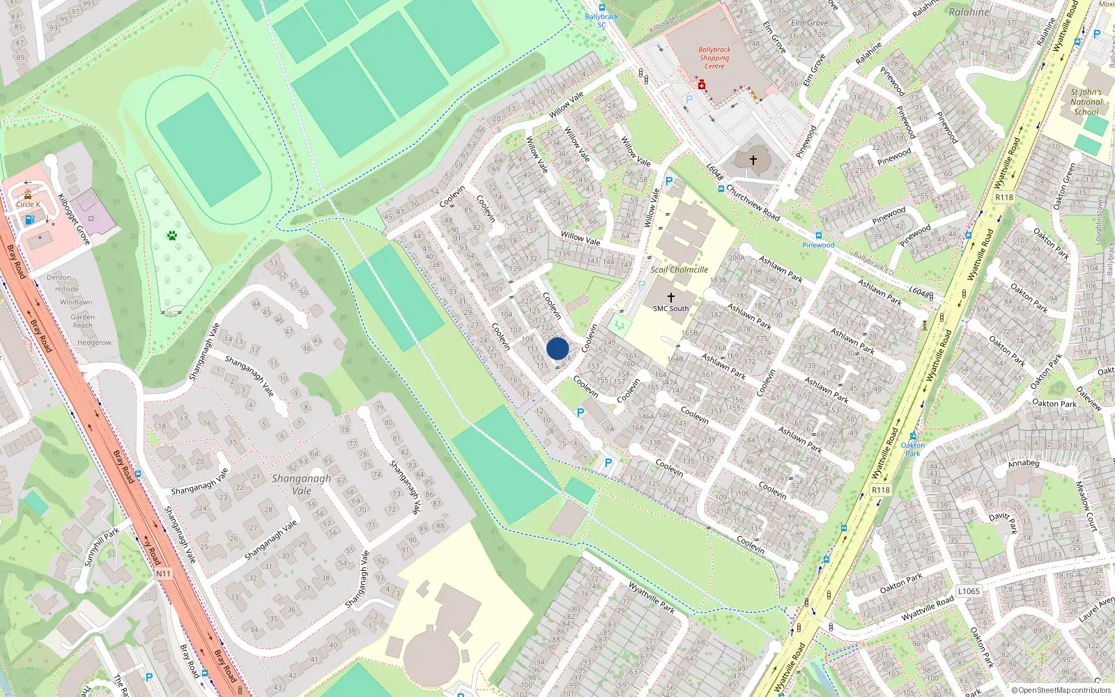 Overhead map showing the location of 118 Coolevin, Dublin