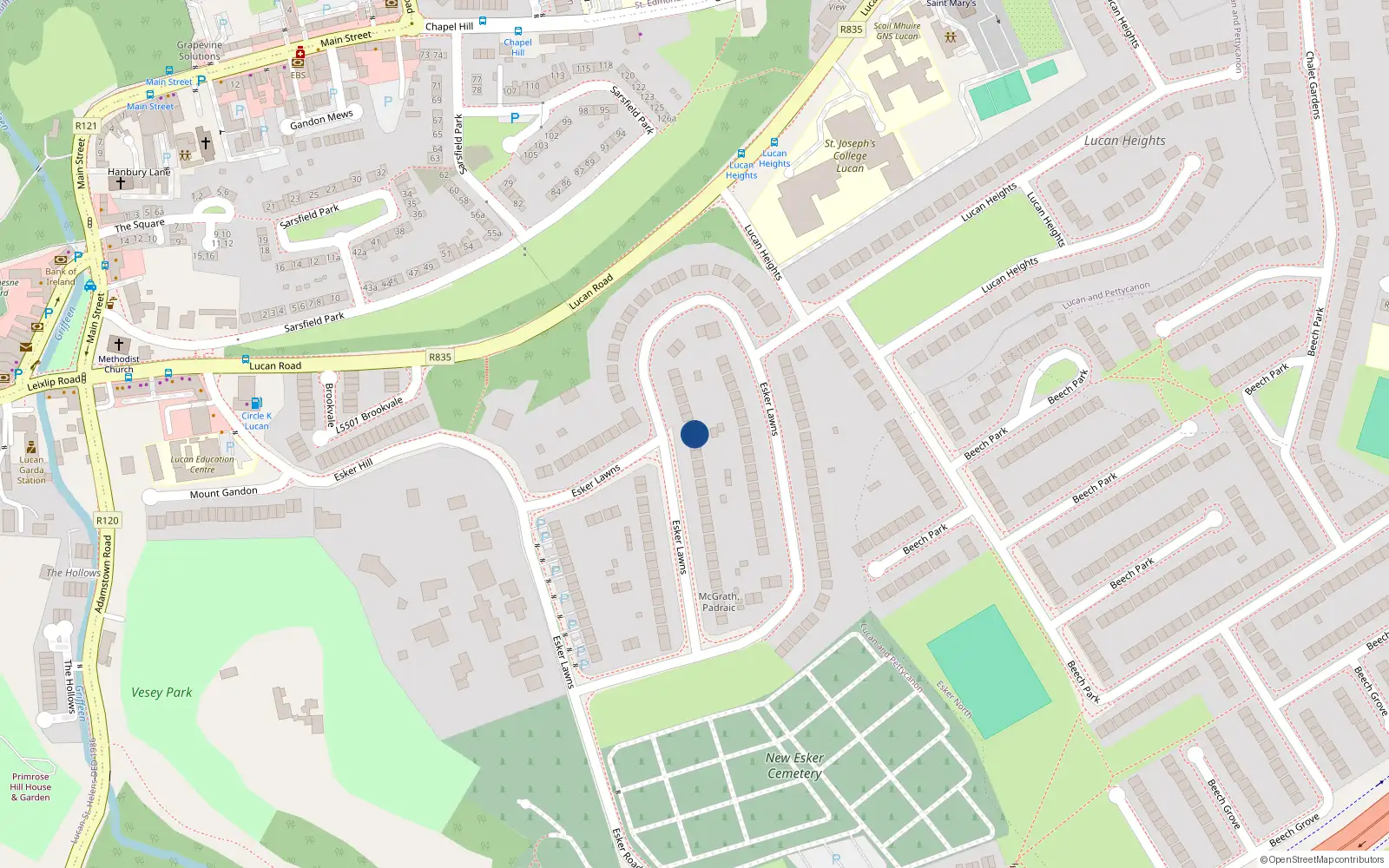 Overhead map showing the location of 118 Esker Lawns, Lucan