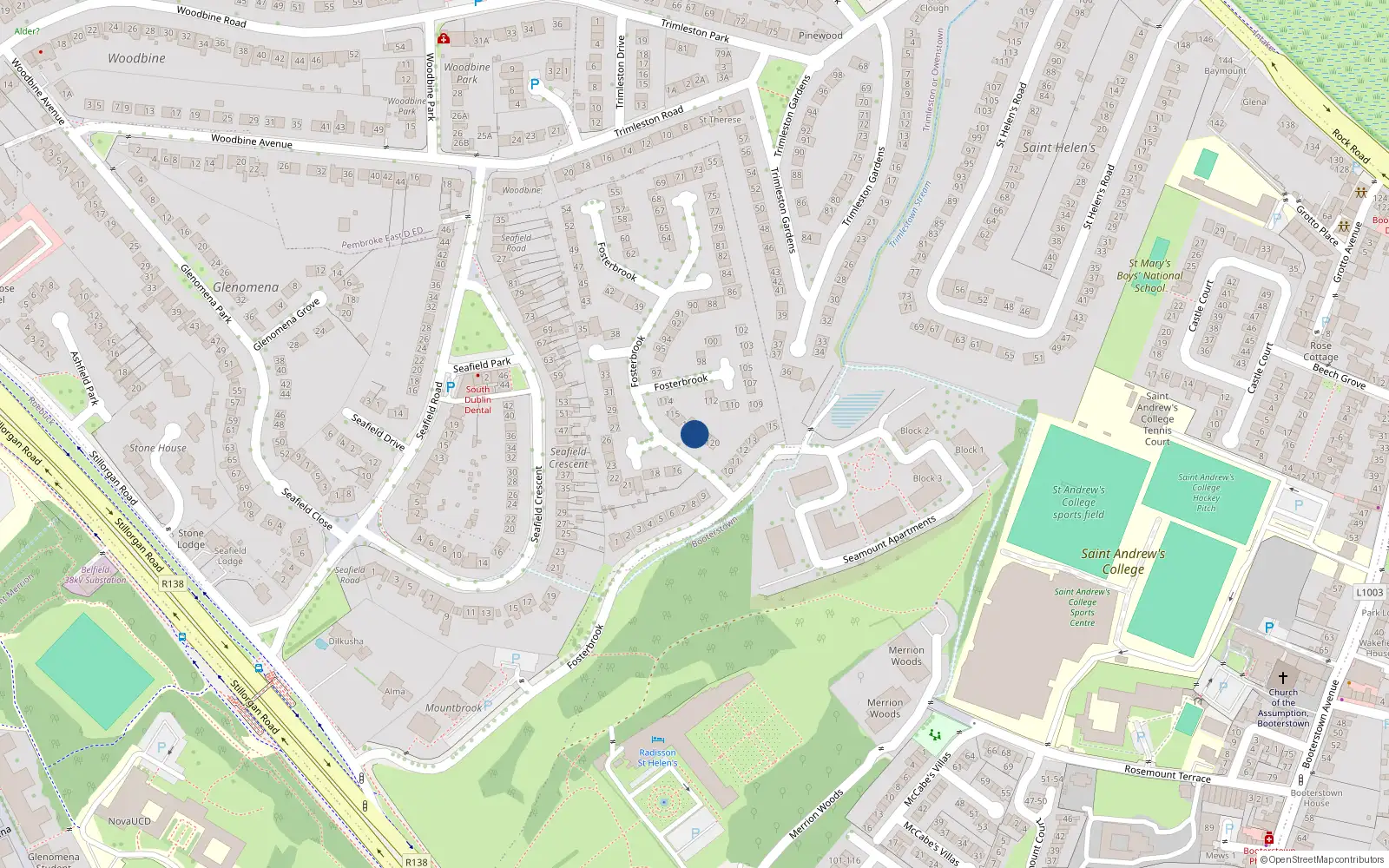 Overhead map showing the location of 118 Fosterbrook, Blackrock