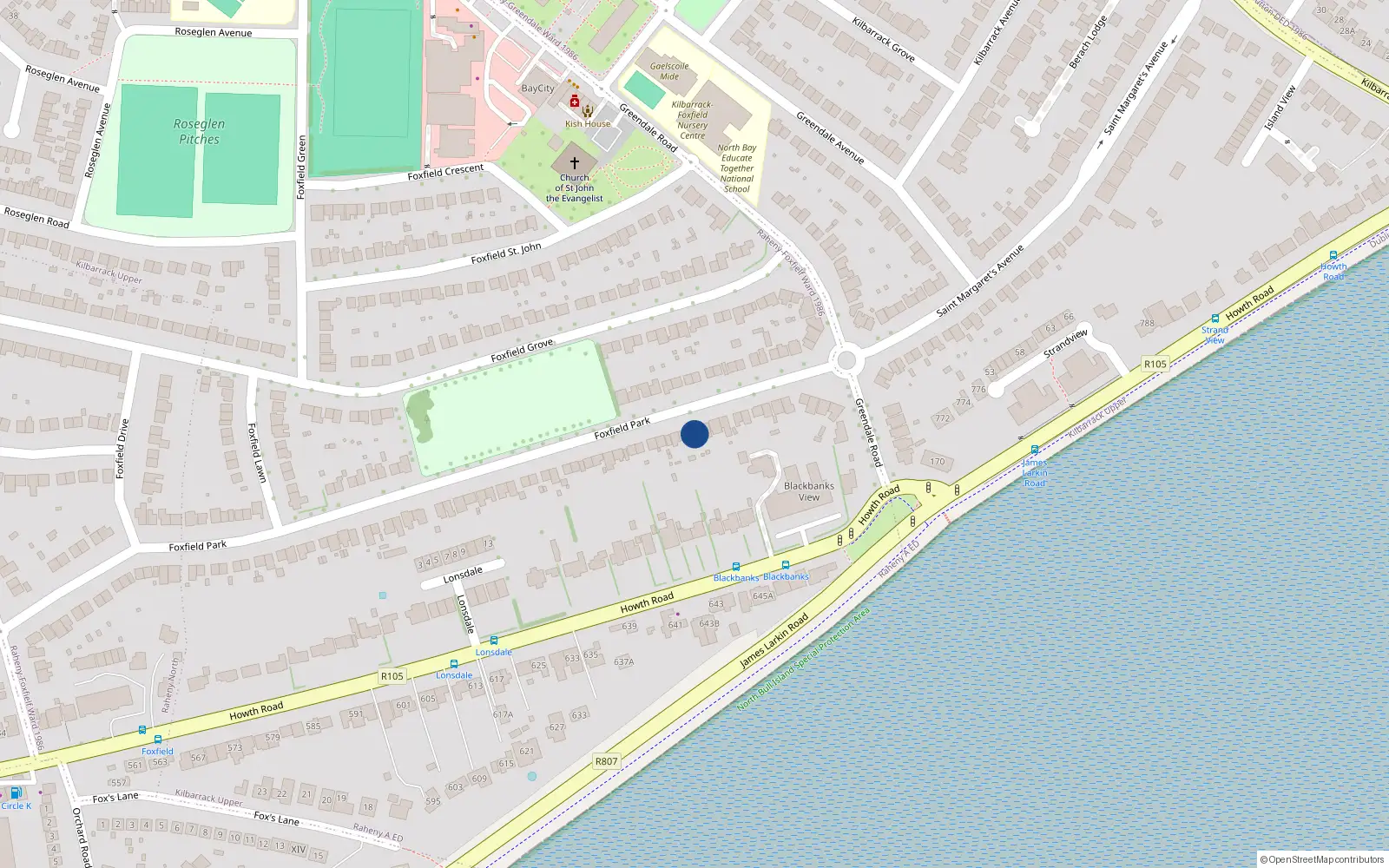 Overhead map showing the location of 118 Foxfield Park, Dublin 5