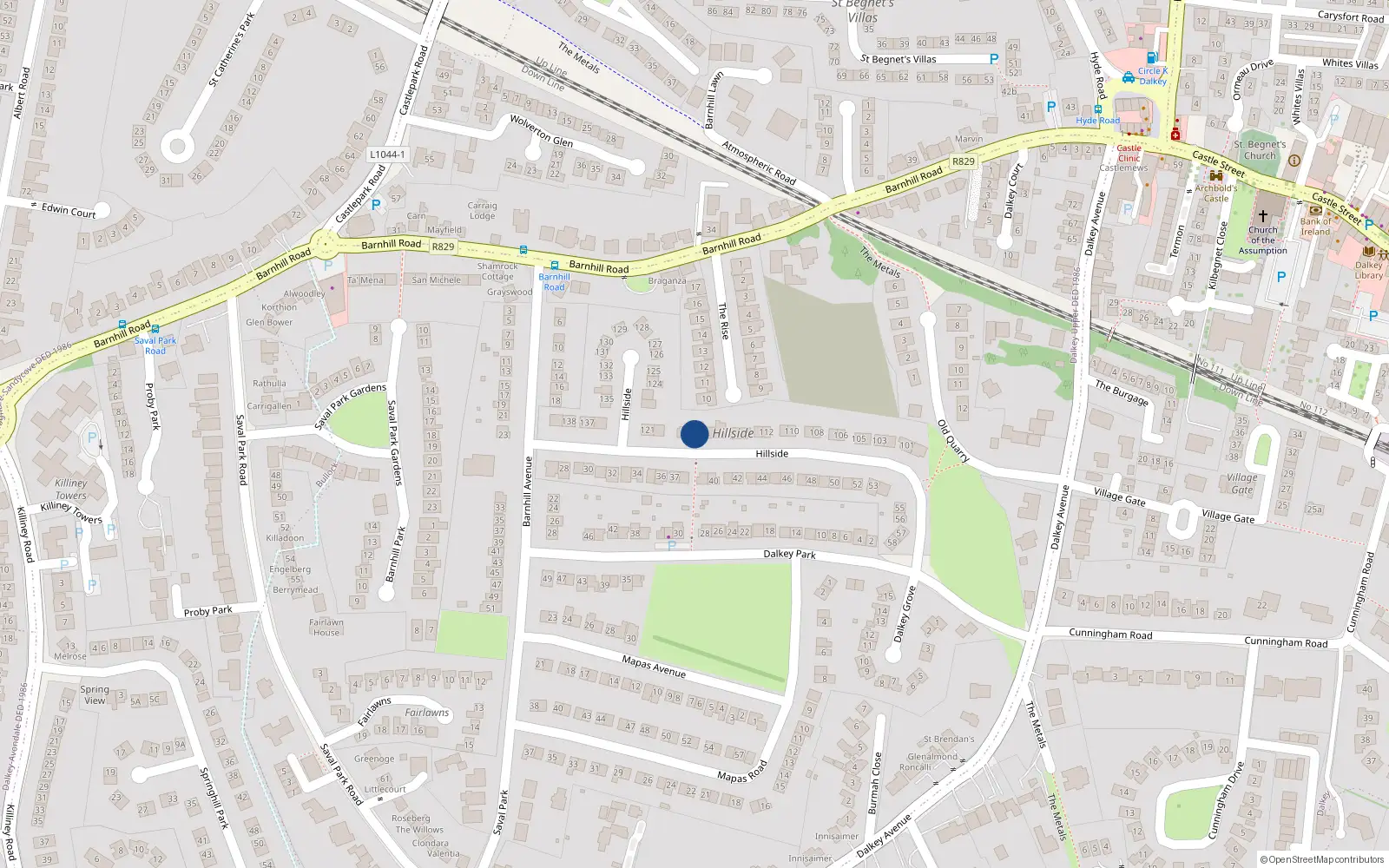 Overhead map showing the location of 118 Hillside, Dalkey, Co Dublin