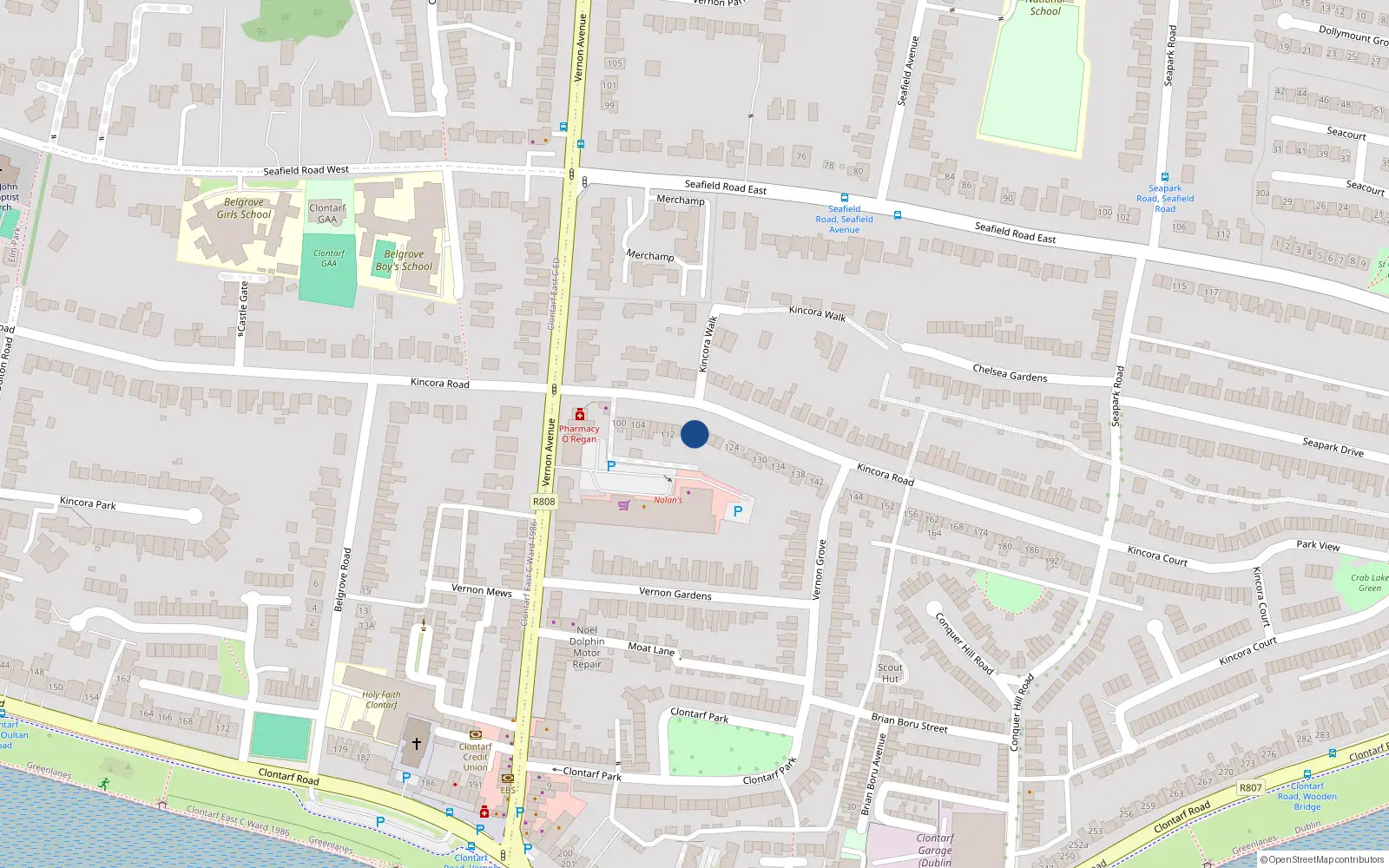 Overhead map showing the location of 118 Kincora Road, Clontarf, Dublin 3