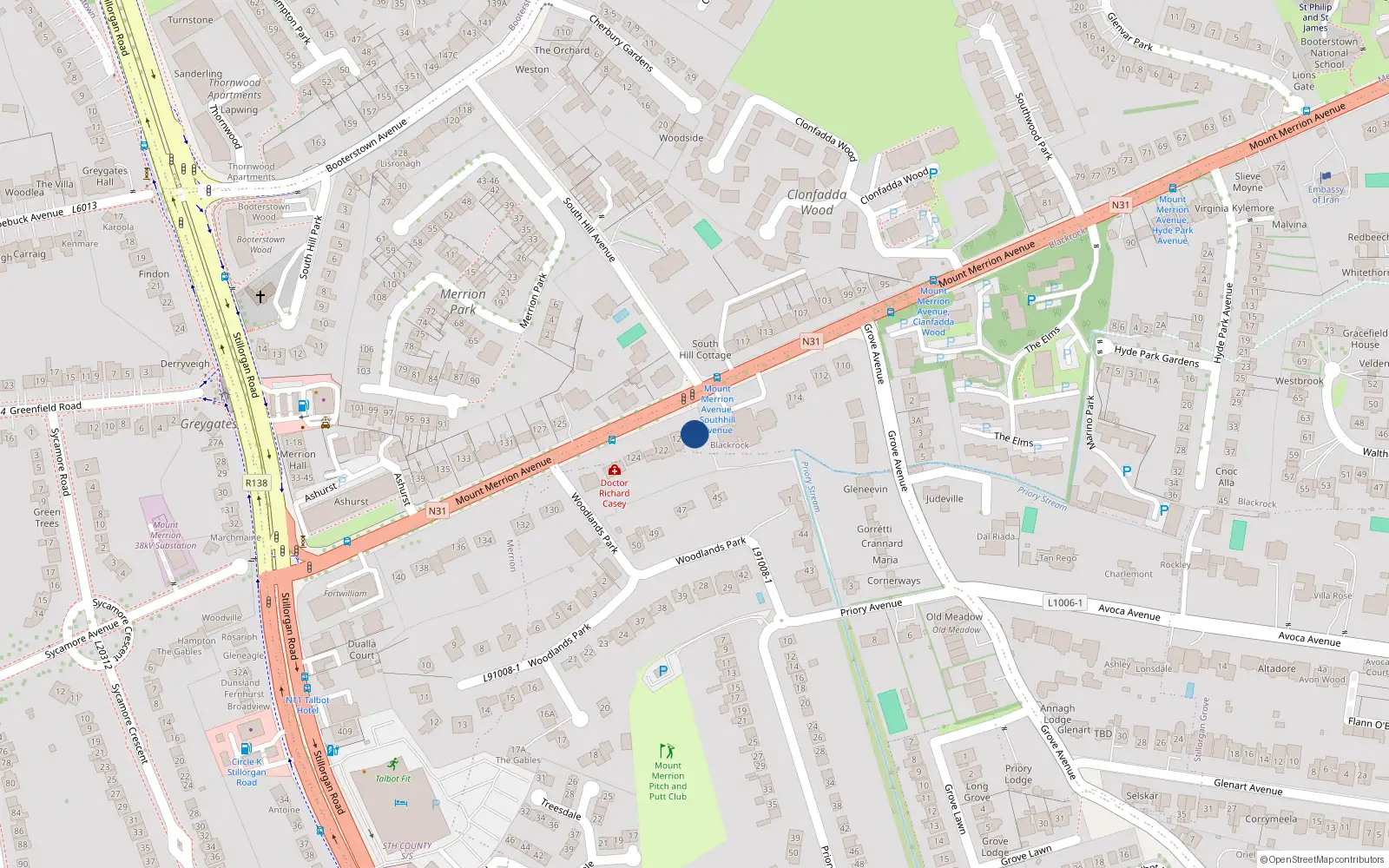 Overhead map showing the location of 118 Mount Merrion Avenue, Blackrock, Co Dublin