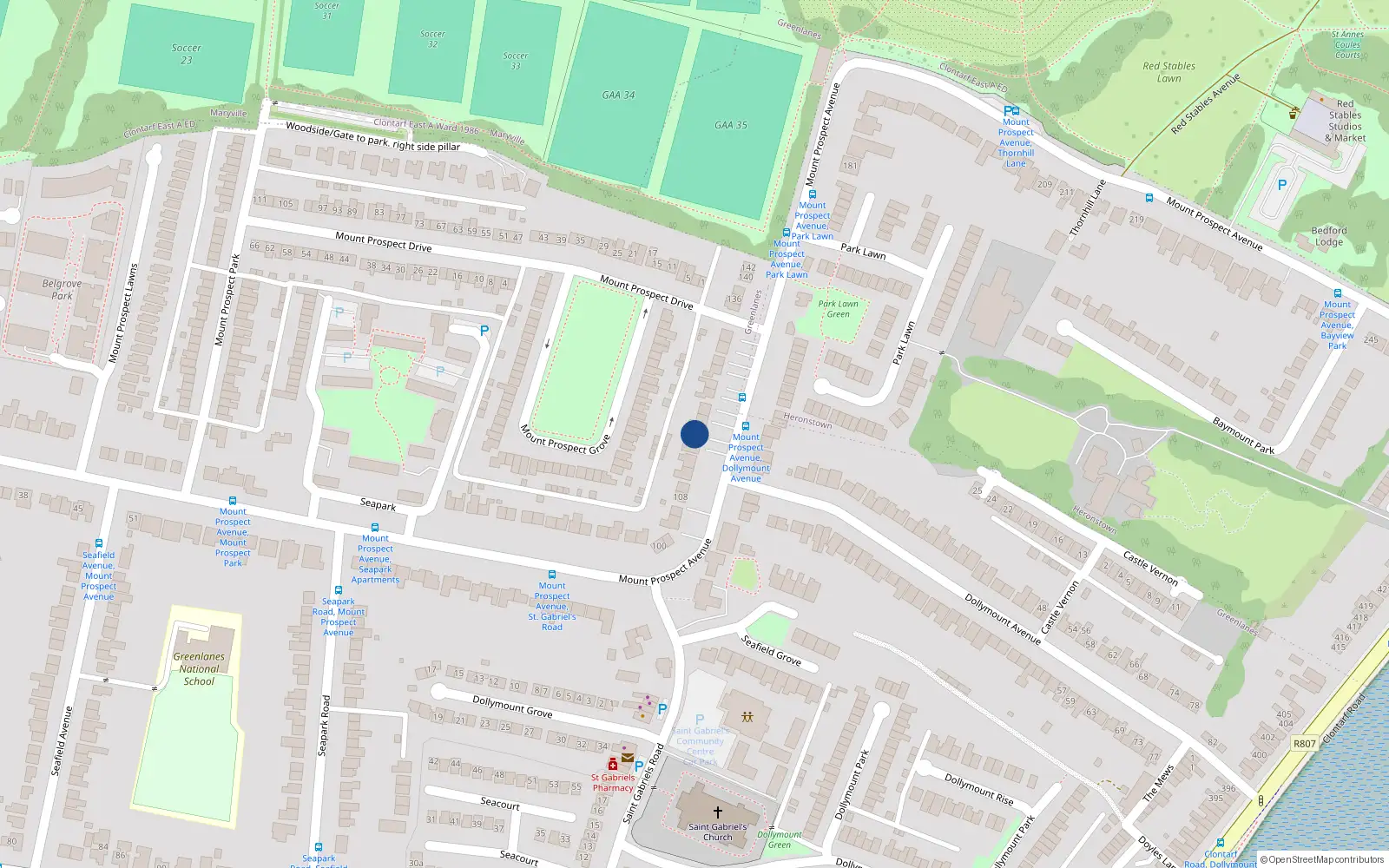 Overhead map showing the location of 118 Mount Prospect Avenue, Dublin 3