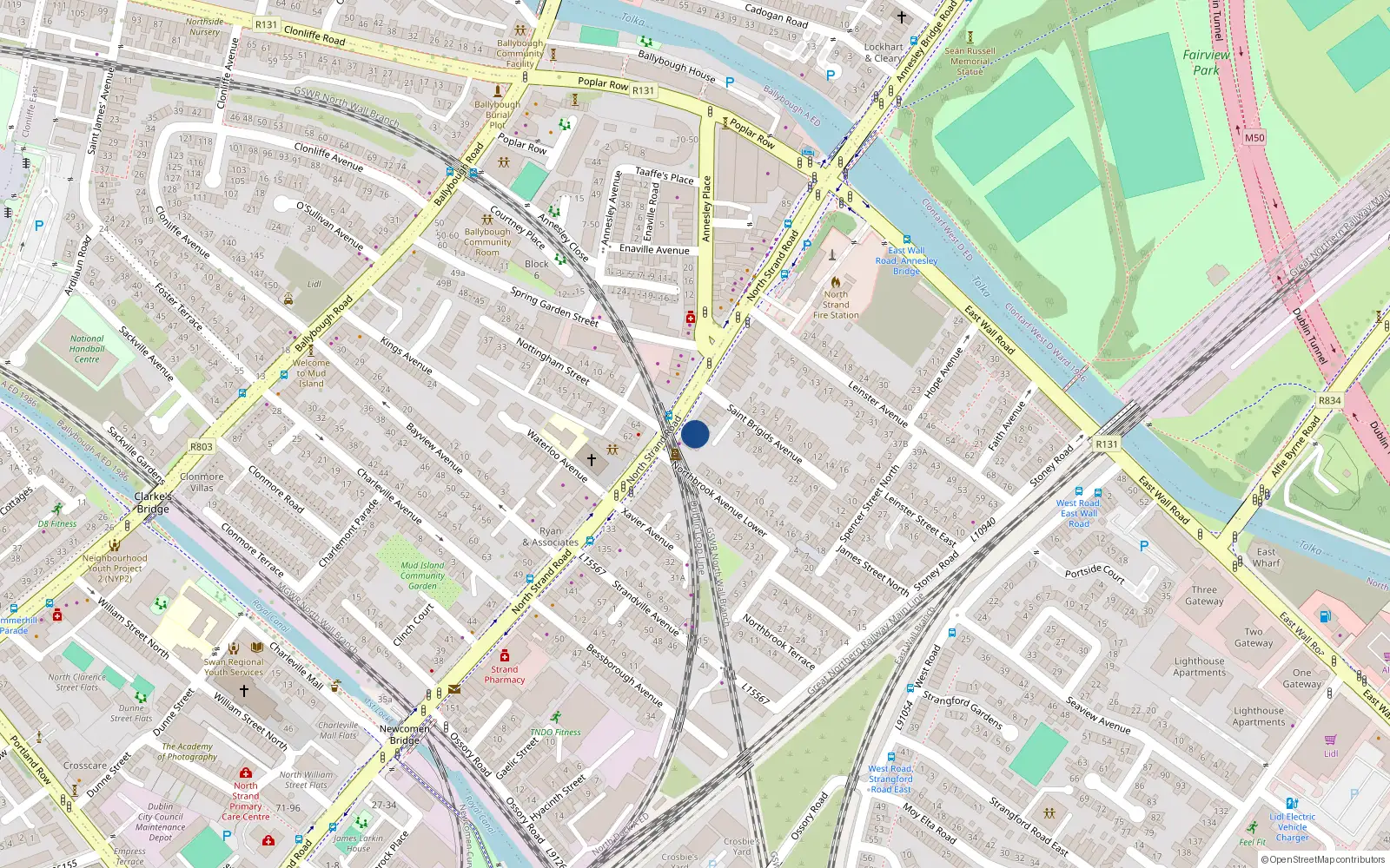 Overhead map showing the location of 118 North Strand Road, Dublin 3, Dublin