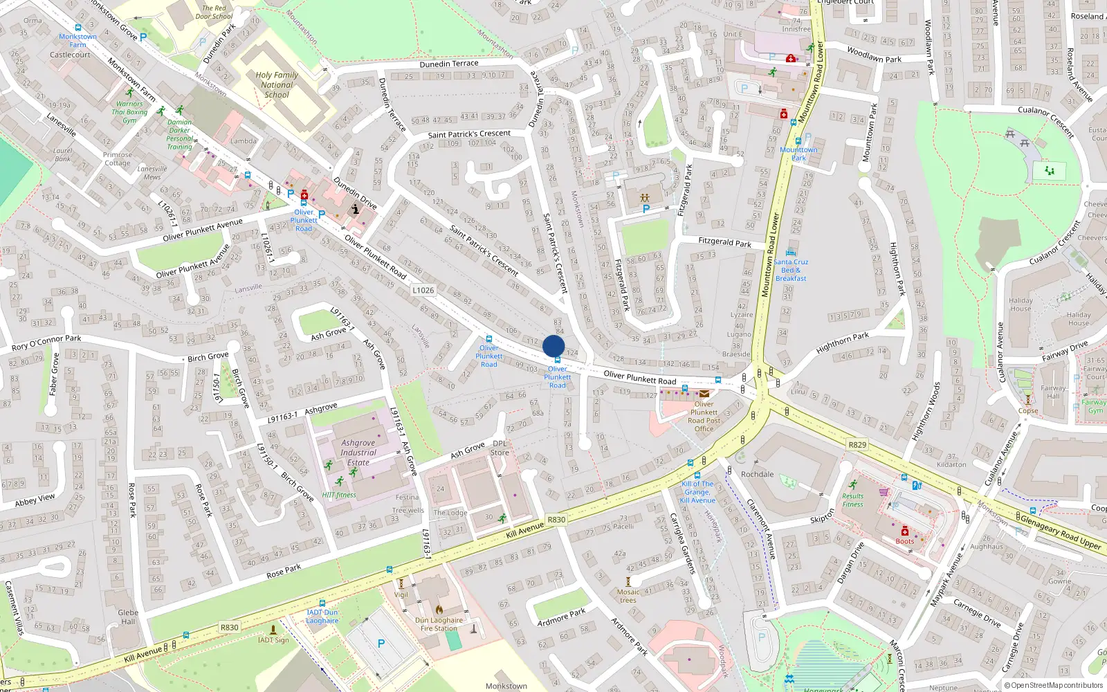 Overhead map showing the location of 118 Oliver Plunkett Road, Dublin