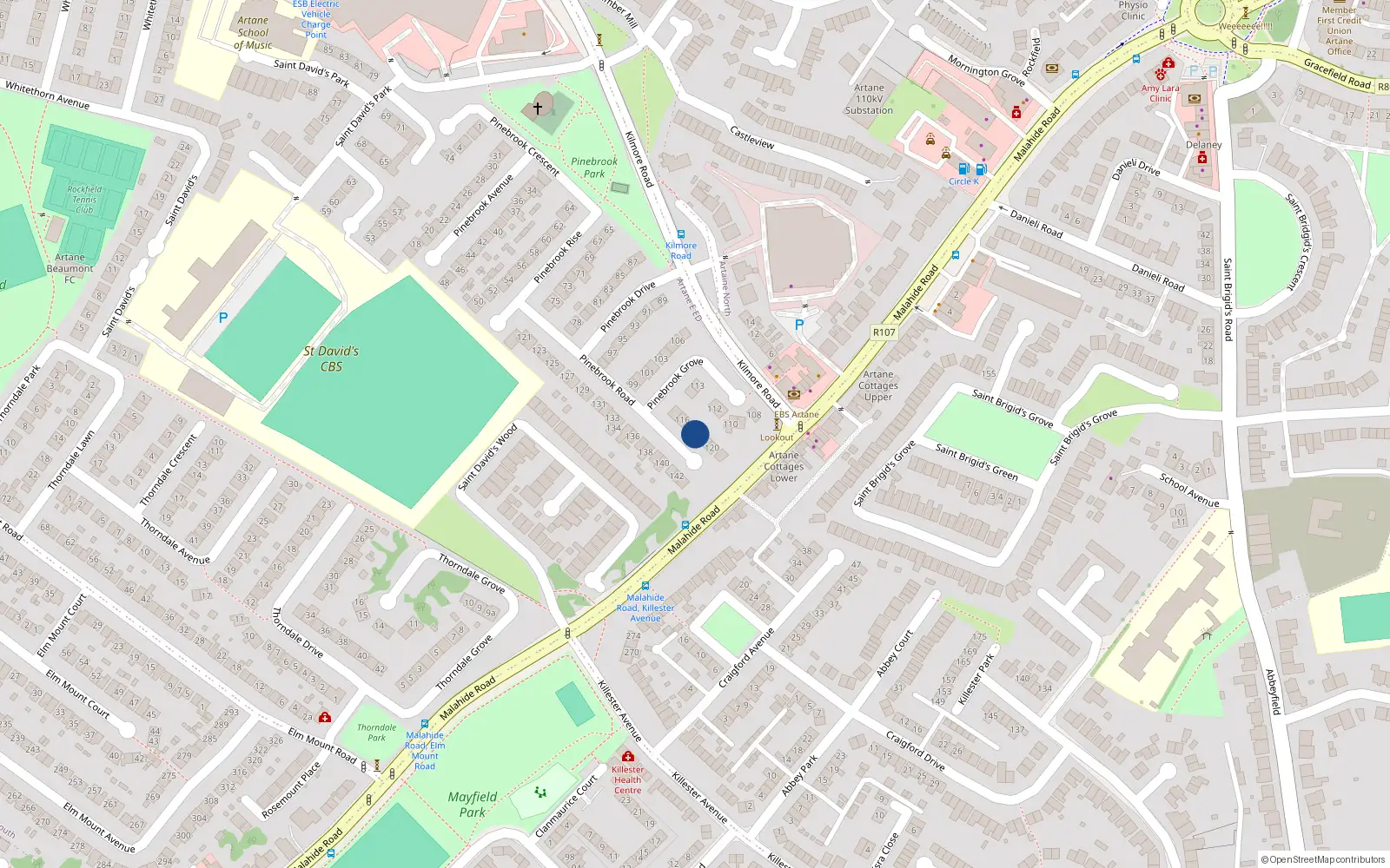 Overhead map showing the location of 118 Pinebrook Road, Artane, Dublin 5