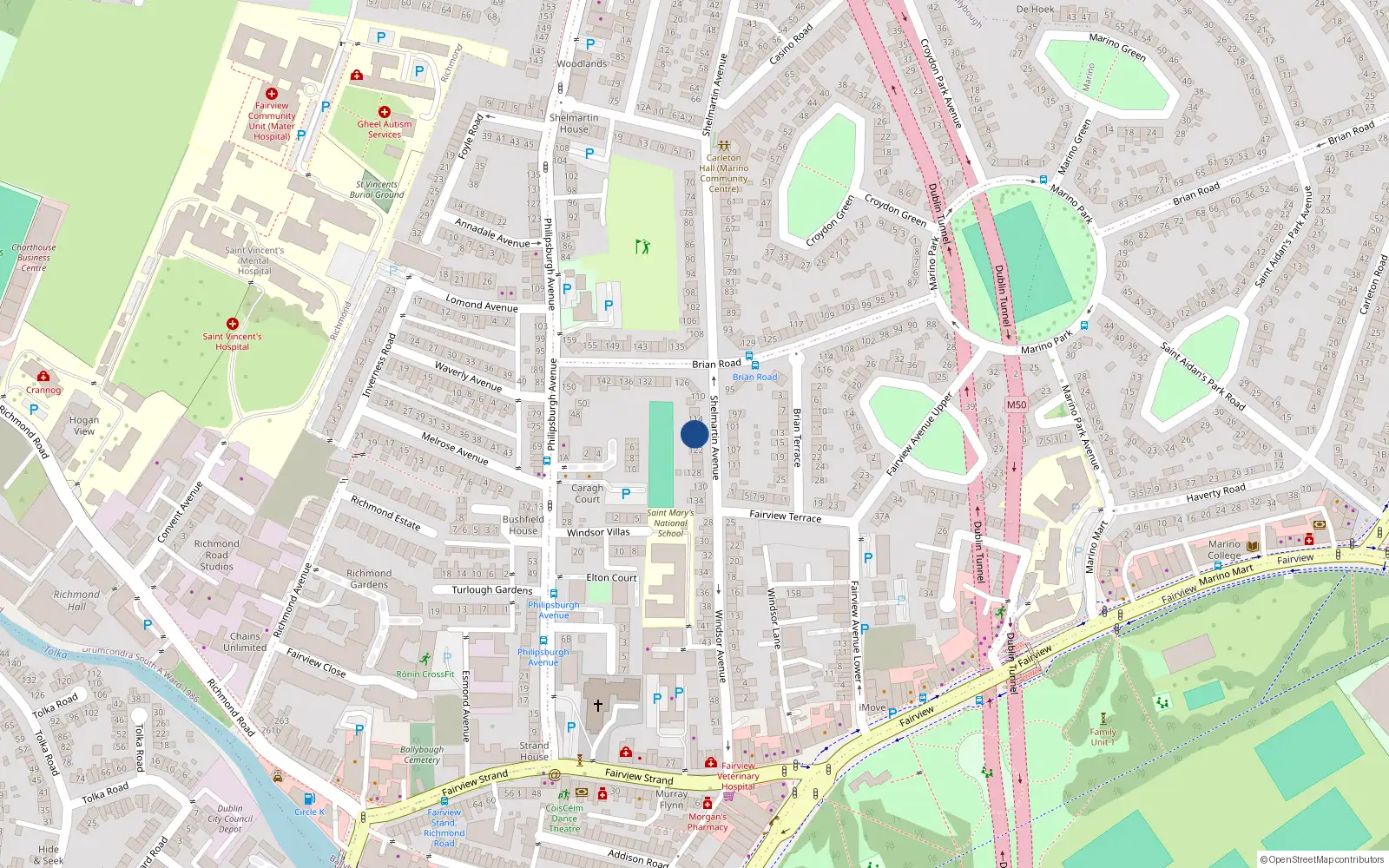 Overhead map showing the location of 118 Shelmartin Avenue, Dublin 3