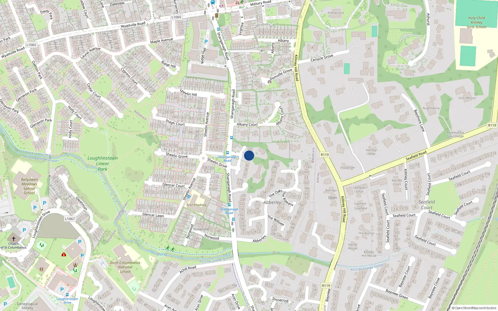 Overhead map showing the location of 118 The Sycamores, Killiney
