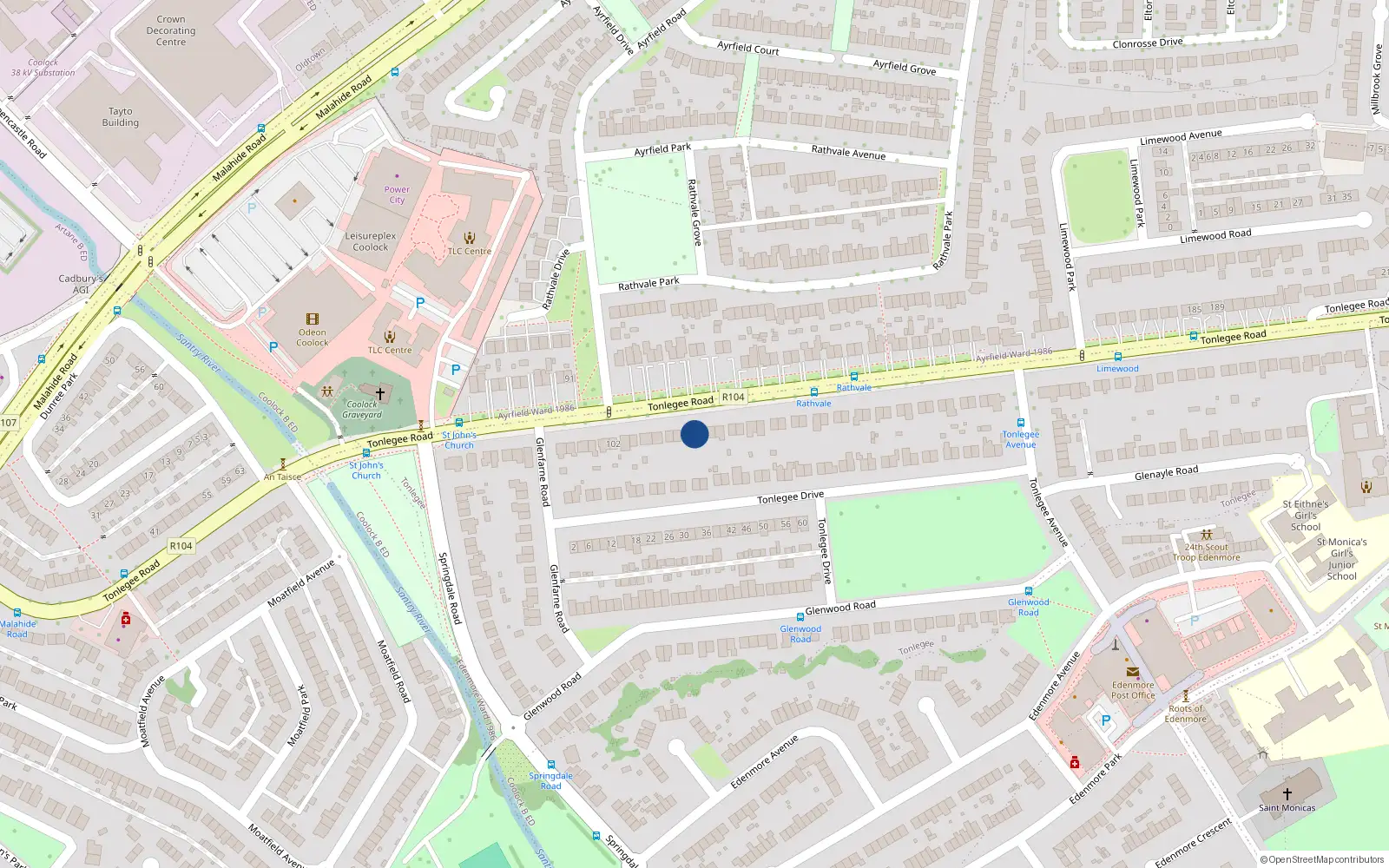 Overhead map showing the location of 118 Tonlegee Road, Raheny, Dublin 5