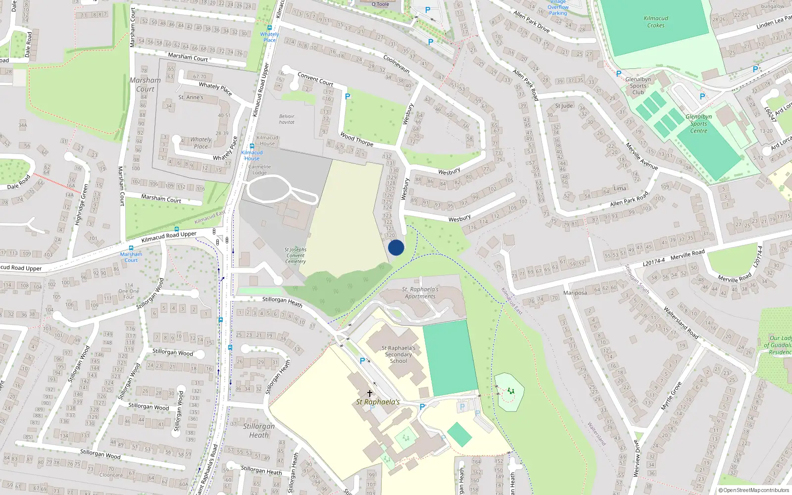 Overhead map showing the location of 118 Wesbury, Dublin