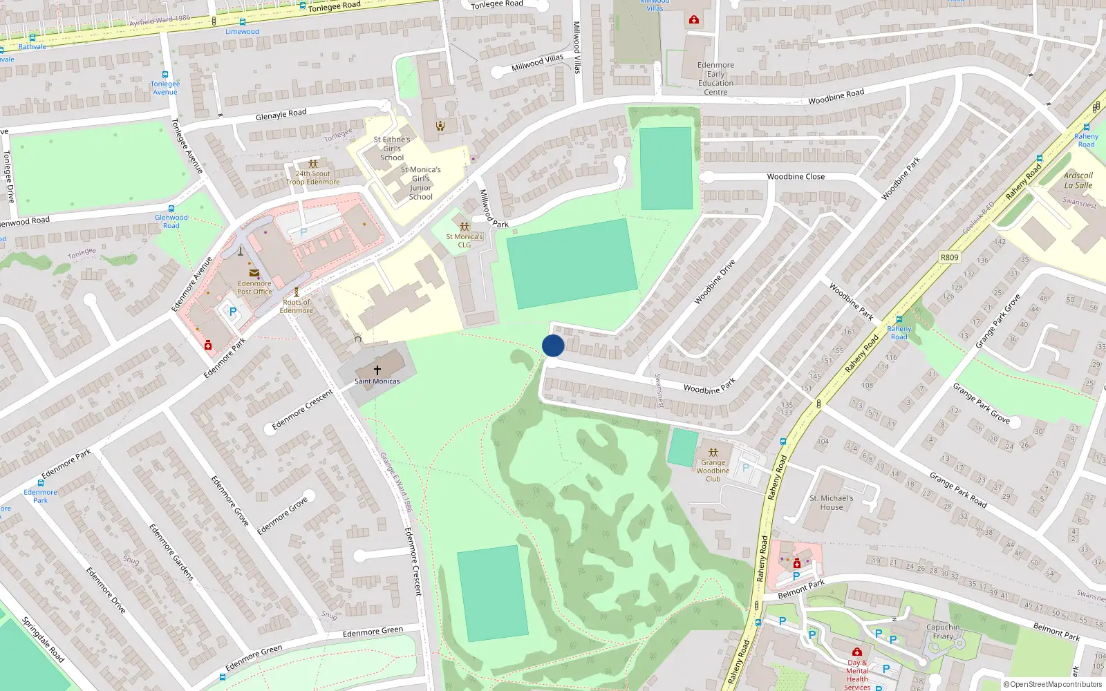 Overhead map showing the location of 118 Woodbine Park, Raheny, Dublin 5