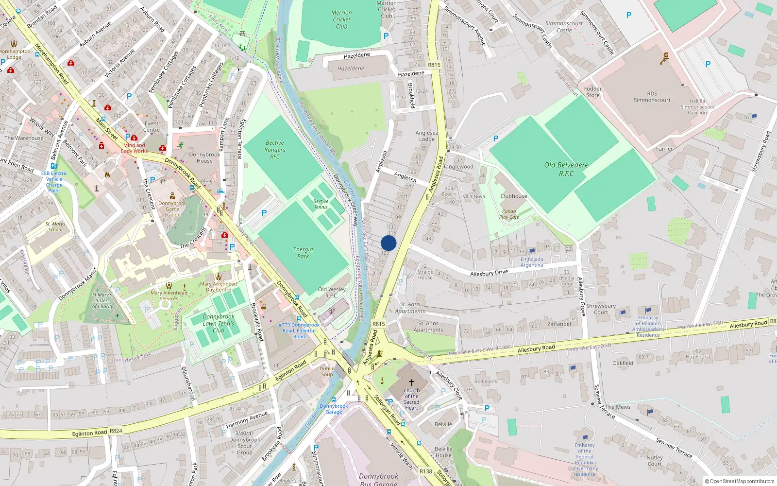 Overhead map showing the location of 119 Anglesea Road, Ballsbridge