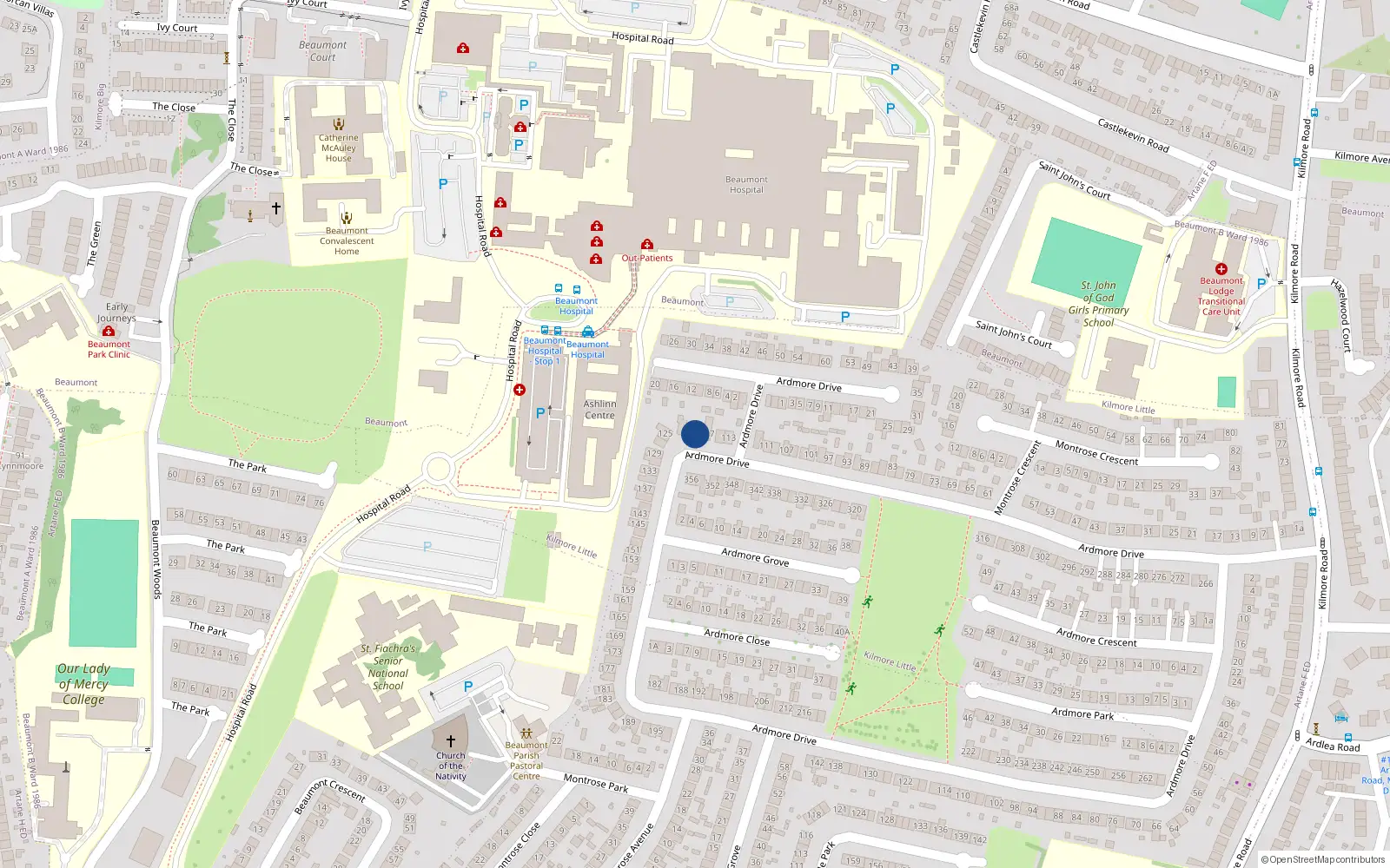 Overhead map showing the location of 119 Ardmore Drive, Artane, Dublin 5