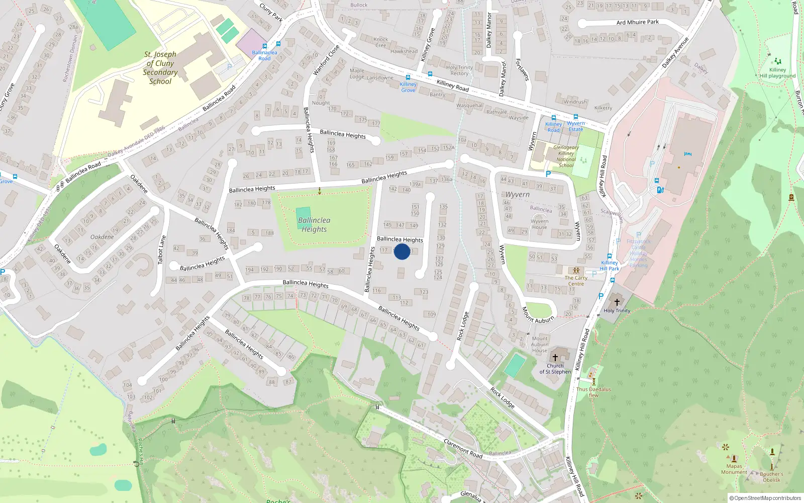 Overhead map showing the location of 119 Ballinclea Heights, Killiney, Co Dublin