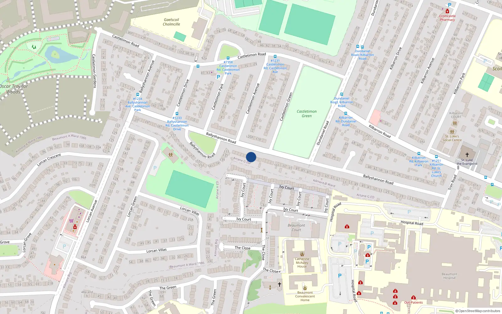 Overhead map showing the location of 119 Ballyshannon Road, Coolock, Dublin 5
