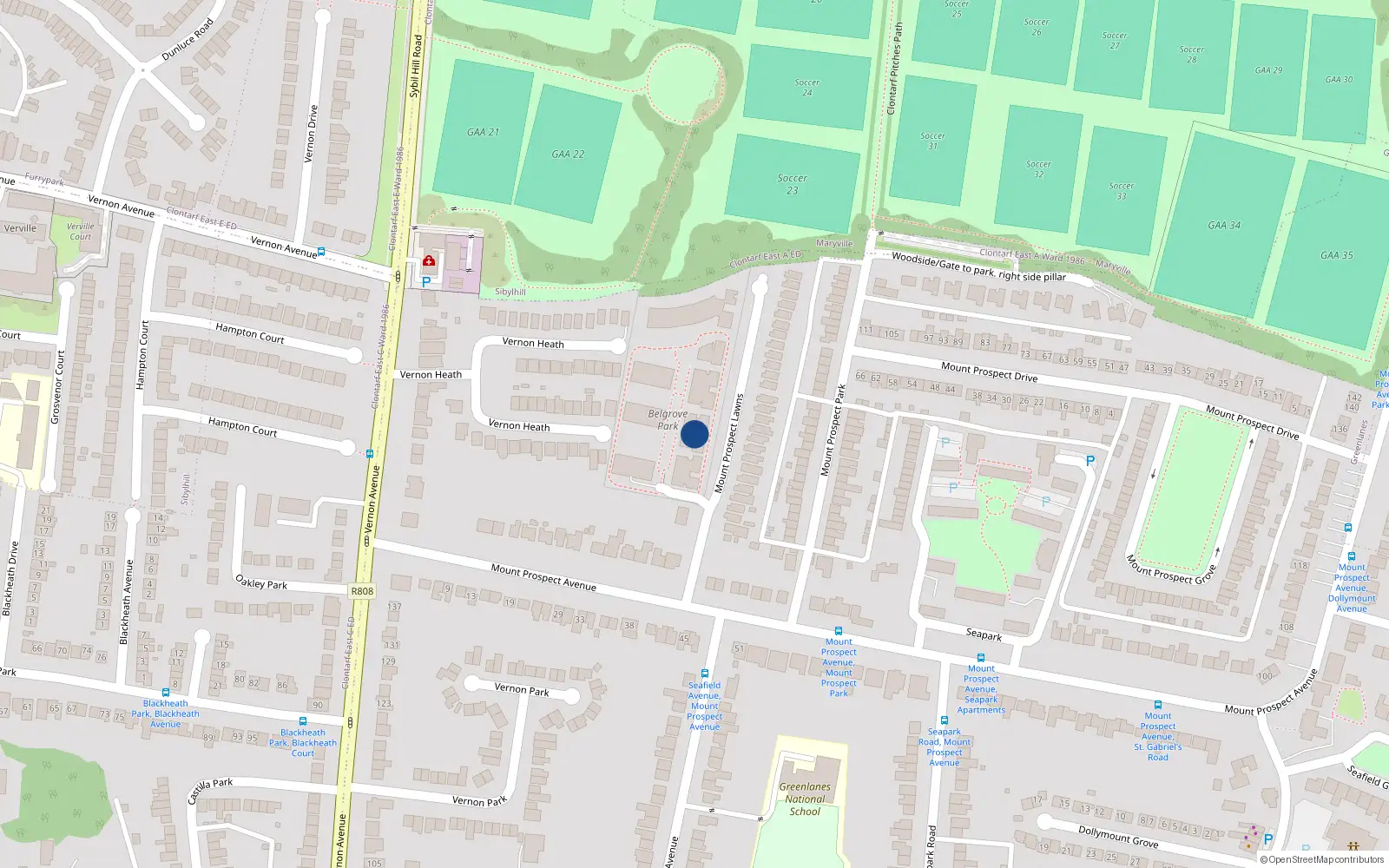 Overhead map showing the location of 119 Belgrove Park, Clontarf, Dublin 3