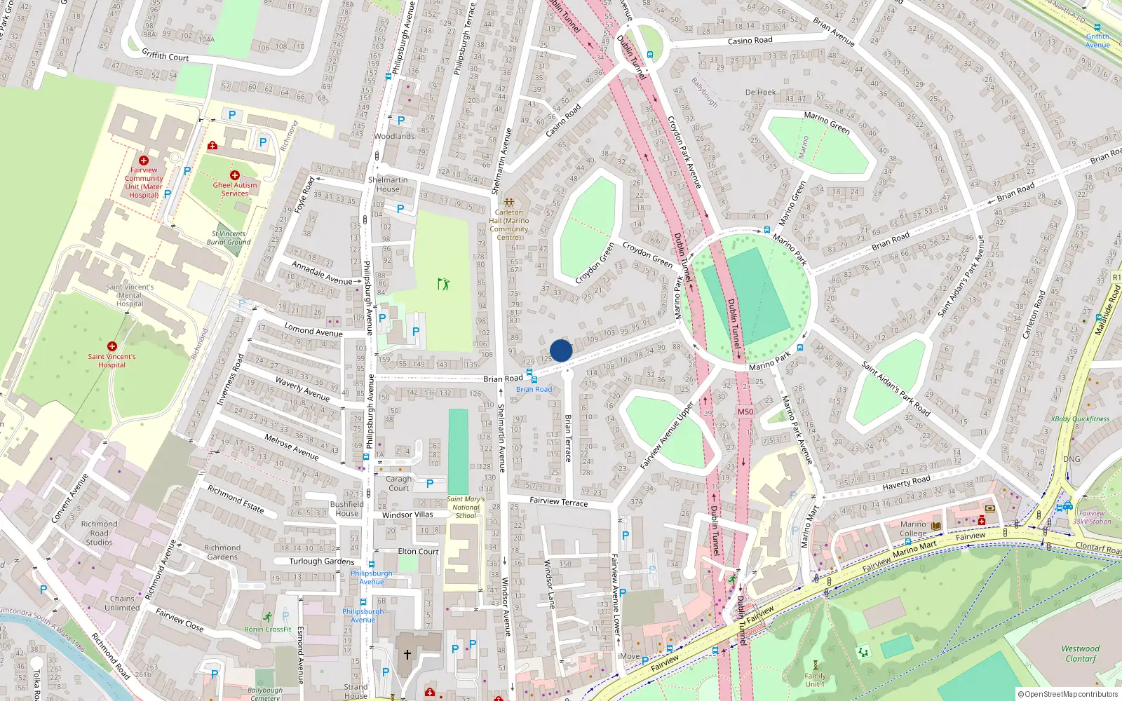 Overhead map showing the location of 119 Brian Road, Dublin 3