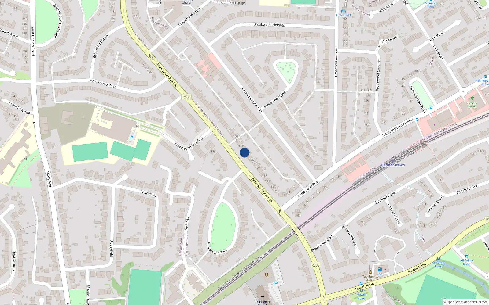 Overhead map showing the location of 119 Brookwood Avenue, Artane, Dublin