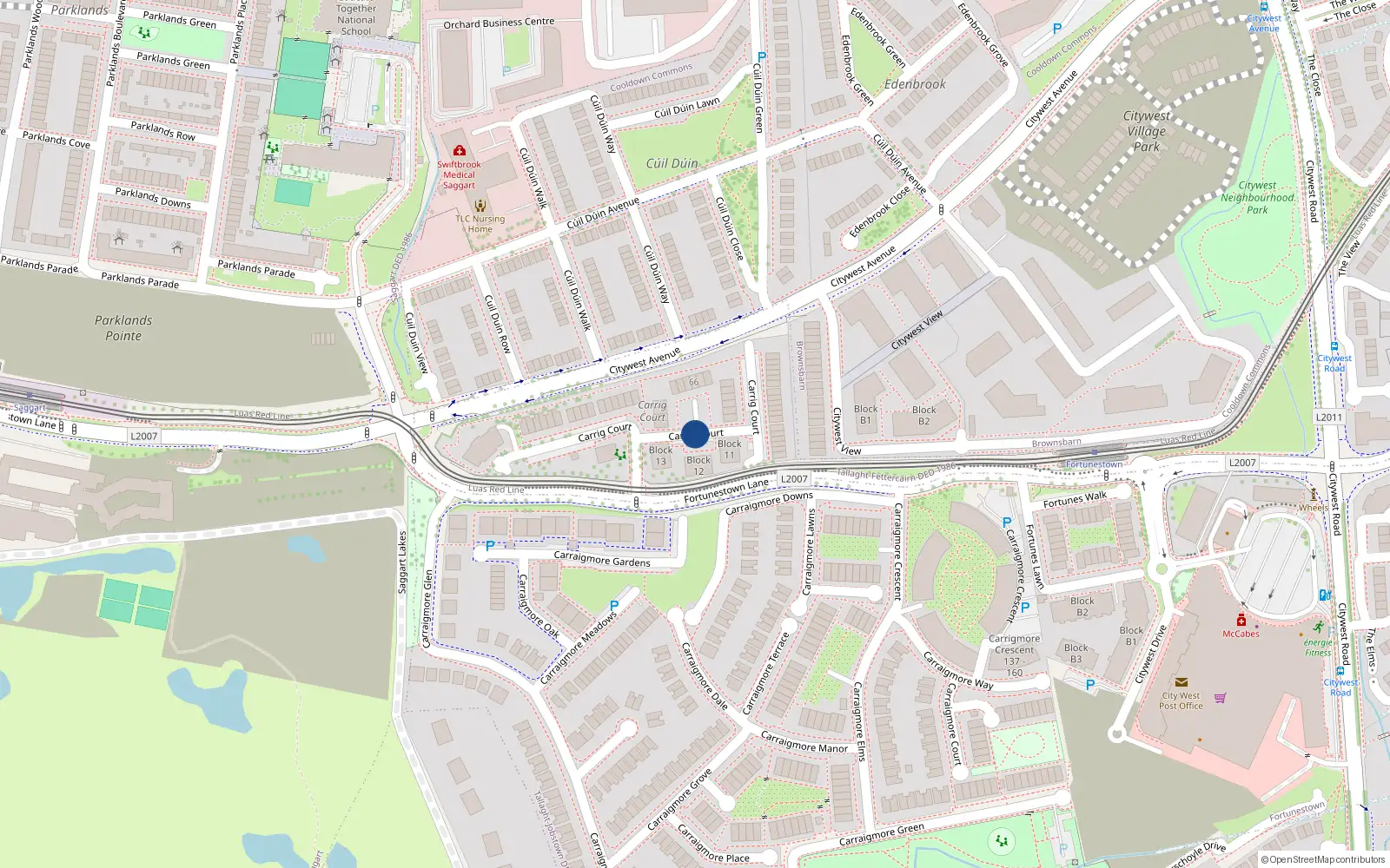 Overhead map showing the location of 119 Carrig Court, Saggart