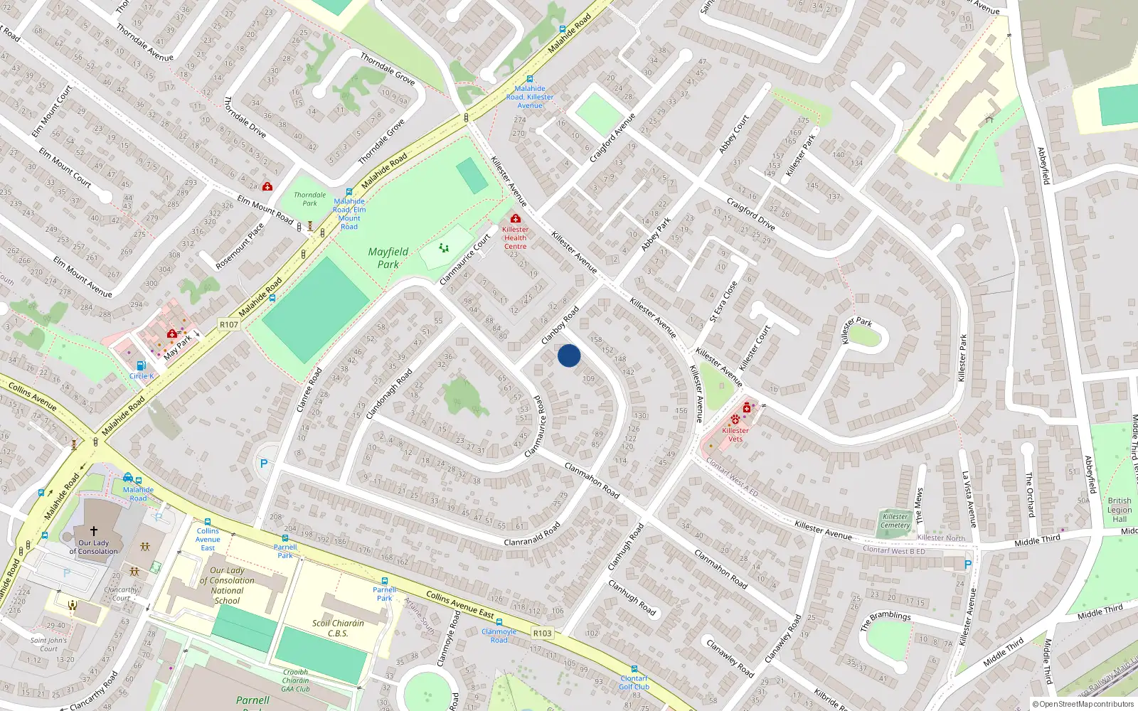 Overhead map showing the location of 119 Clanranald Road, Donnycarney, Dublin 5