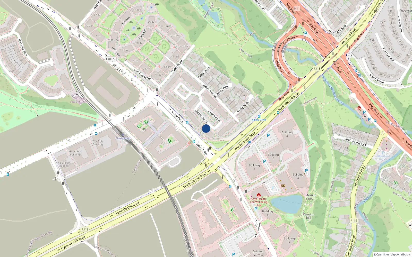 Overhead map showing the location of 119 Ghleann na Ri, Druids Valley, Cabinteely