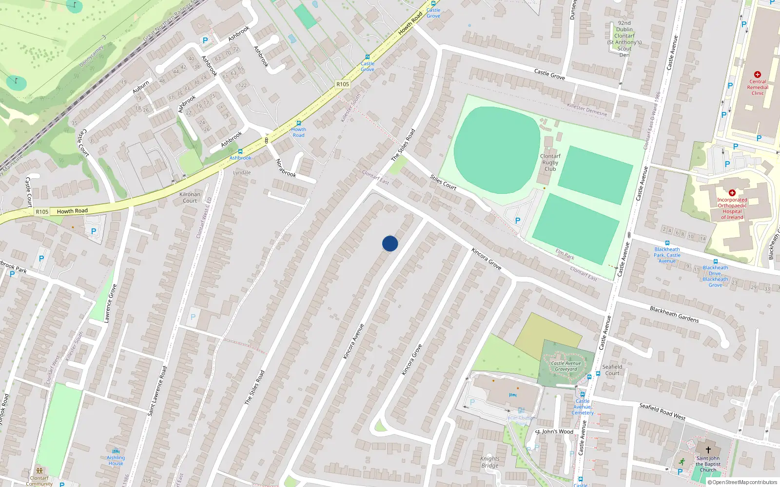 Overhead map showing the location of 119 Kincora Avenue, Dublin 3