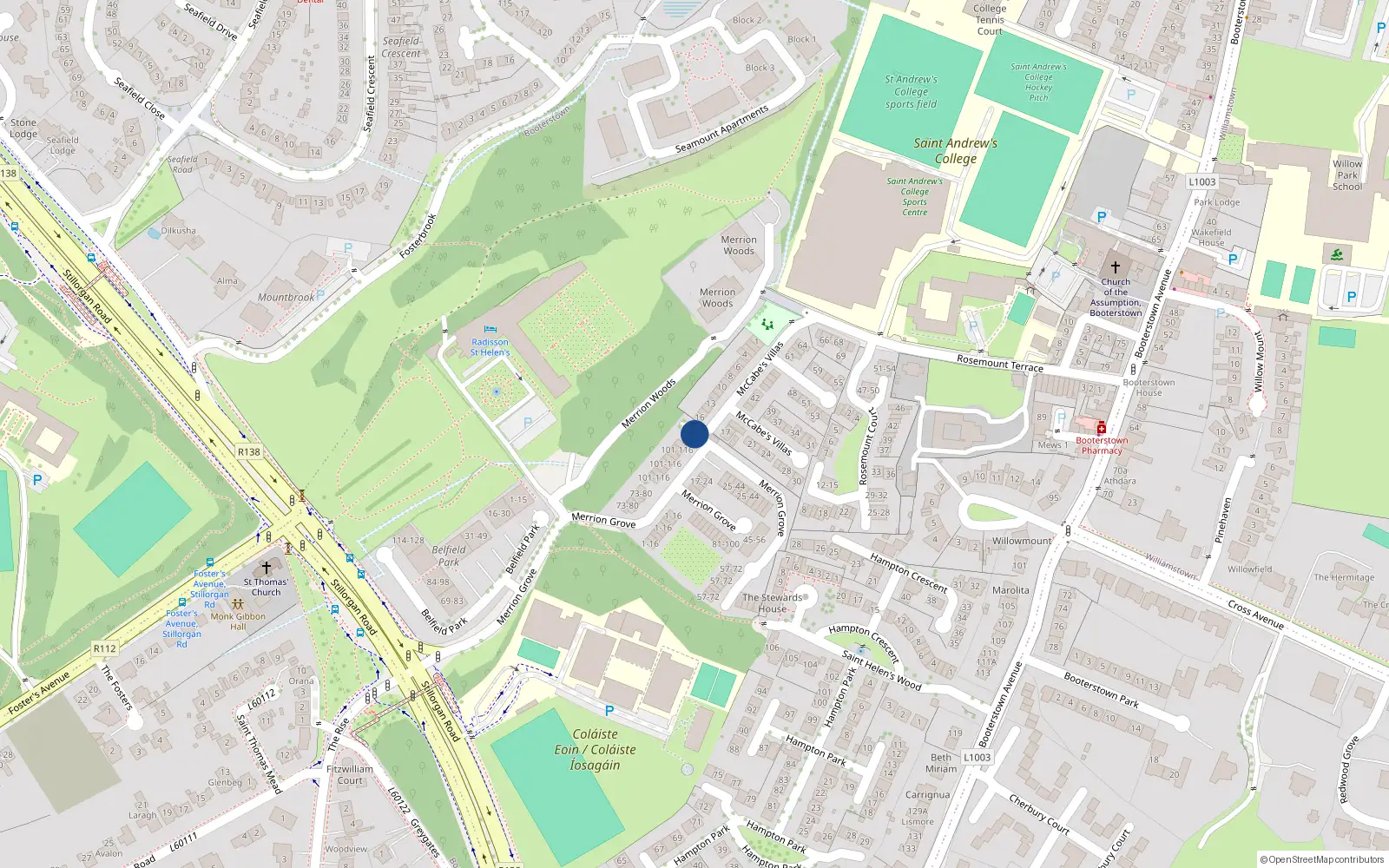 Overhead map showing the location of 119 Merrion Grove, Dublin