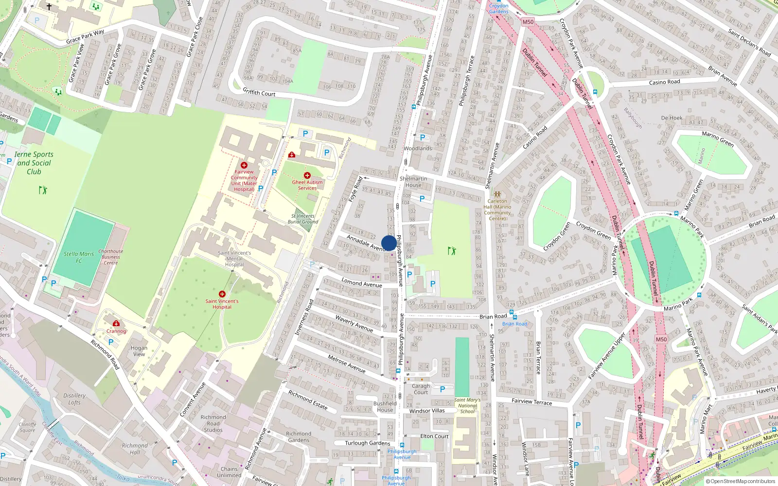 Overhead map showing the location of 119 Philipsburgh Avenue, Dublin 3