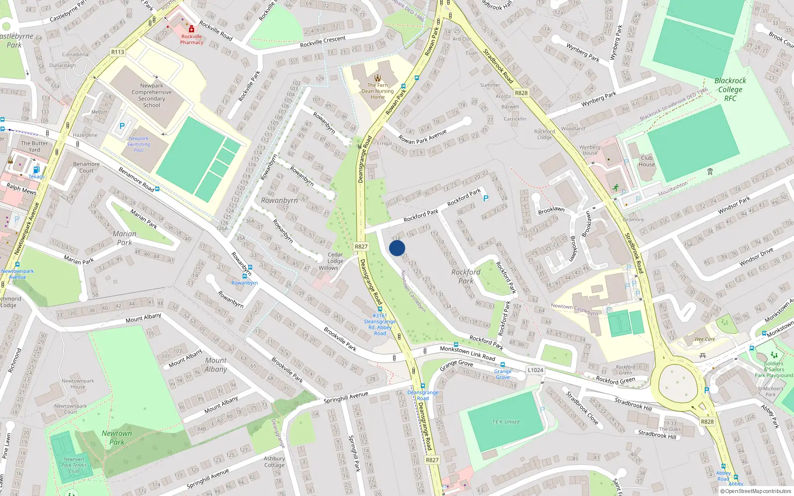 Overhead map showing the location of 119 Rockford Park, Blackrock, Dublin
