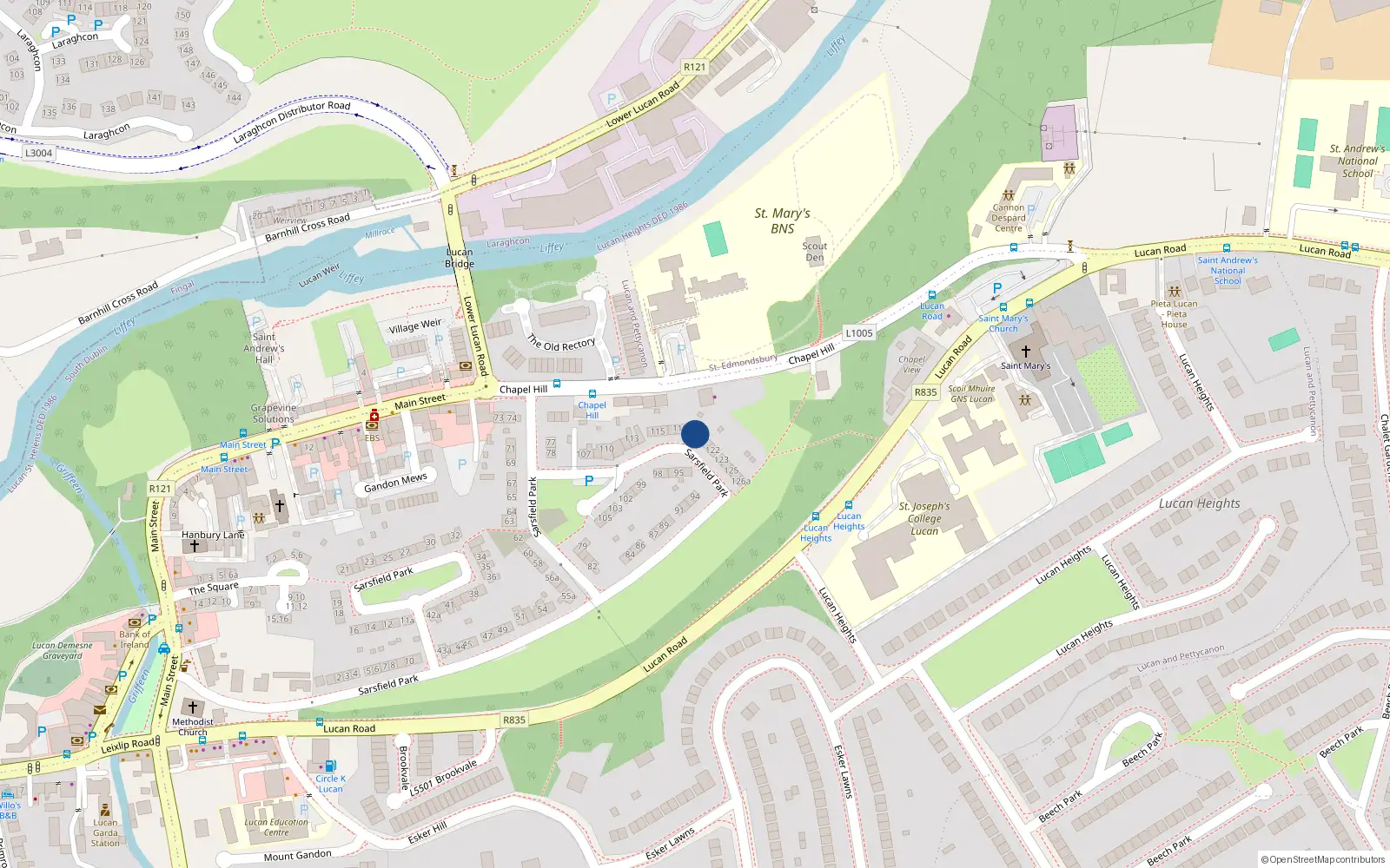 Overhead map showing the location of 119 Sarsfield Park, Lucan, Dublin