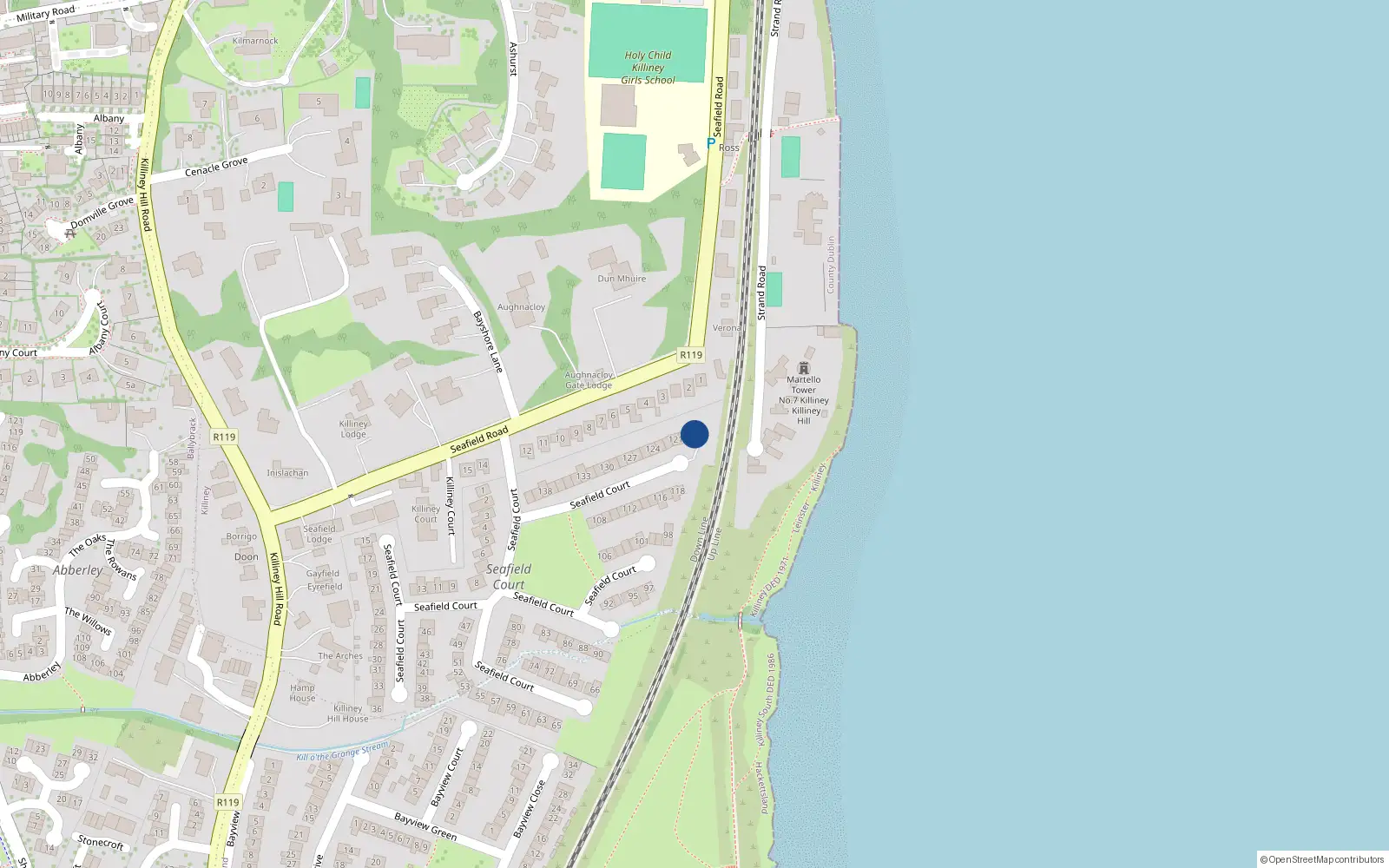 Overhead map showing the location of 119 Seafield Court, Killiney, Dublin