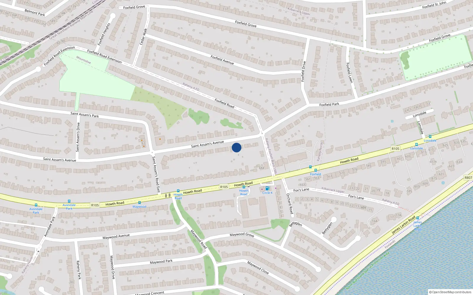 Overhead map showing the location of 119 St Assams Avenue, Raheny, Dublin 5