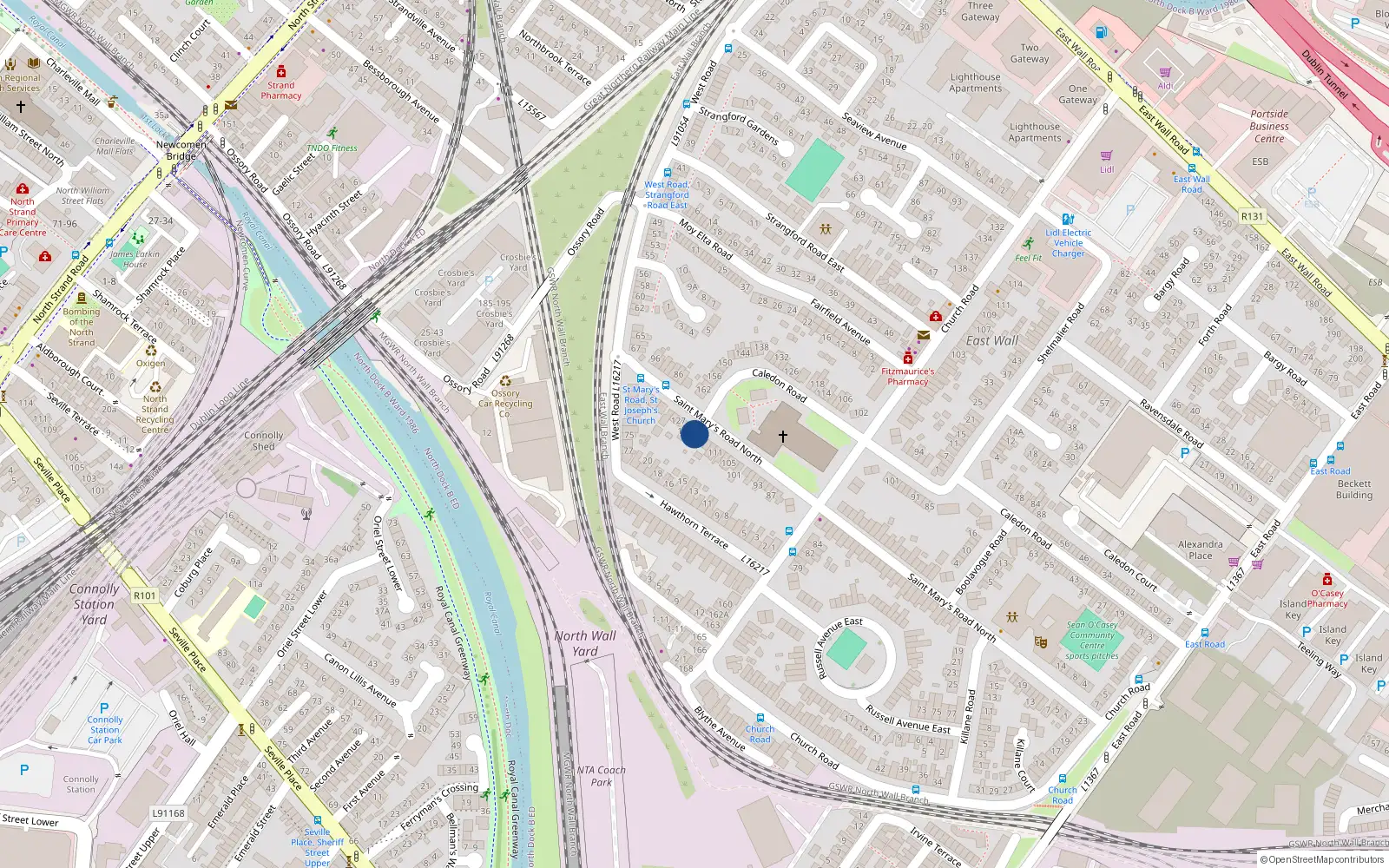 Overhead map showing the location of 119 St Marys Road, East Wall, Dublin 3