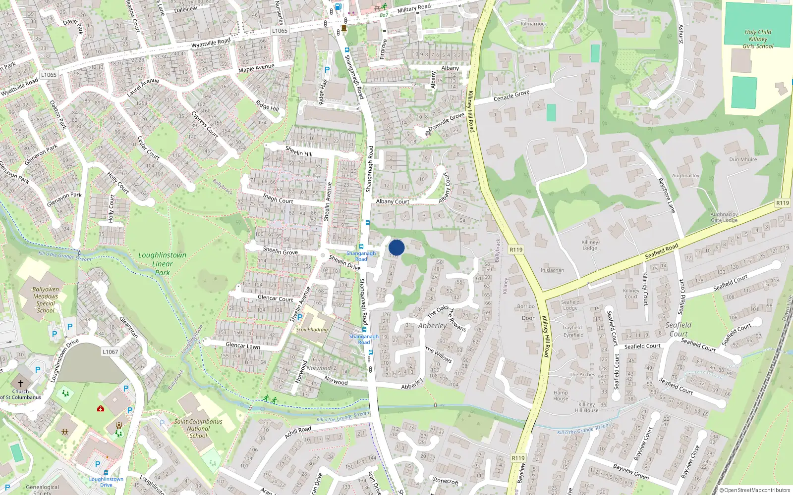 Overhead map showing the location of 119 The Sycamores, Killiney