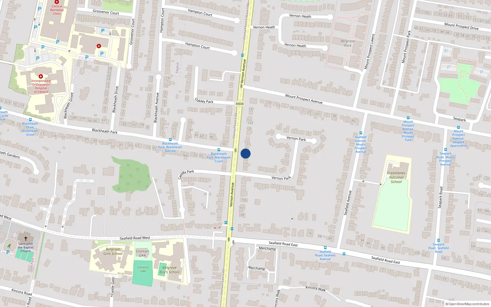 Overhead map showing the location of 119 Vernon Avenue, Clontarf, Dublin 3