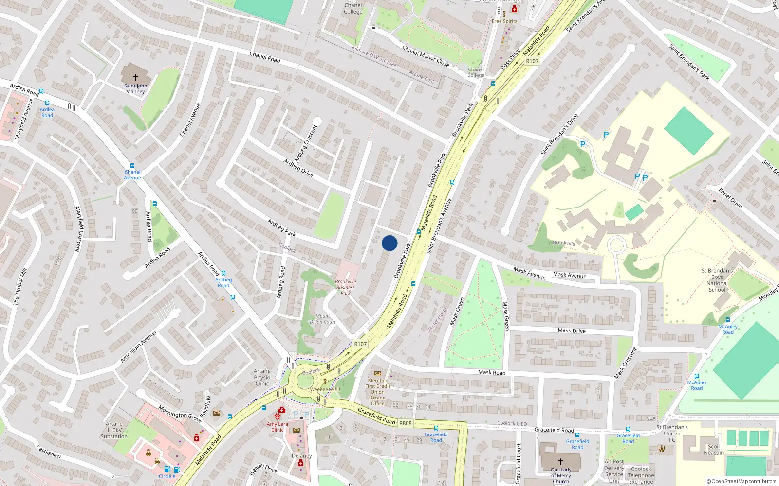 Overhead map showing the location of 11A Brookville Park, Coolock, Dublin 5