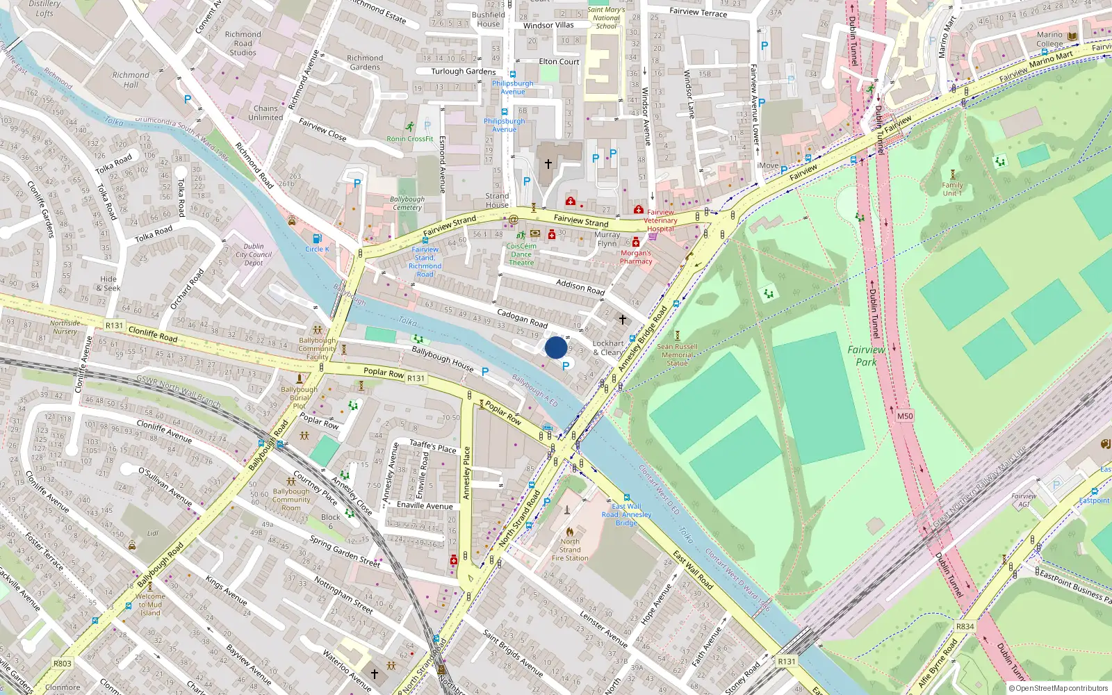 Overhead map showing the location of 11 Cadogan Road, Dublin 3