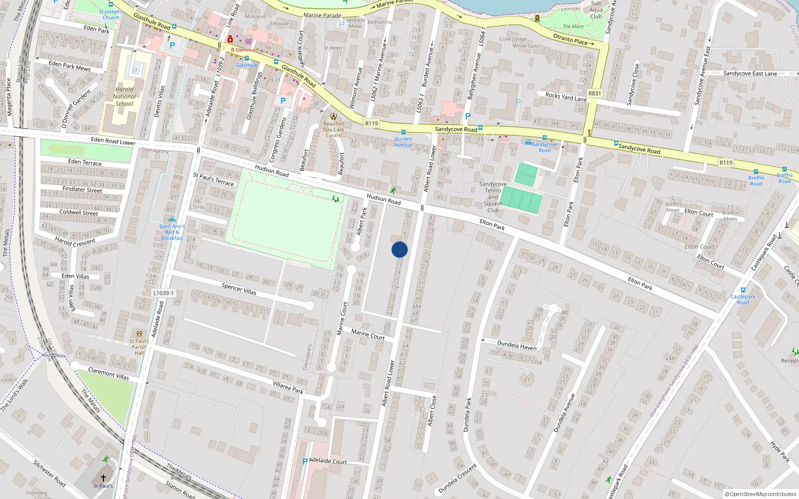 Overhead map showing the location of 11A Albert Road Lower, Co. Dublin
