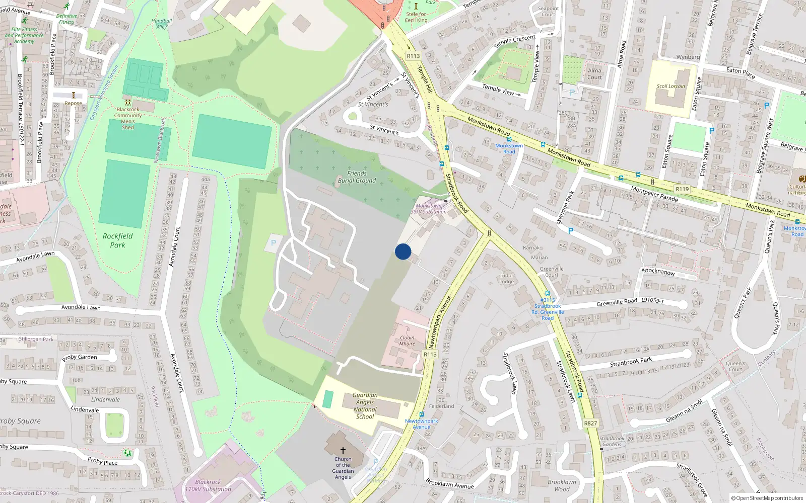 Overhead map showing the location of 11A Newtown Park Avenue, Blackrock, Dublin