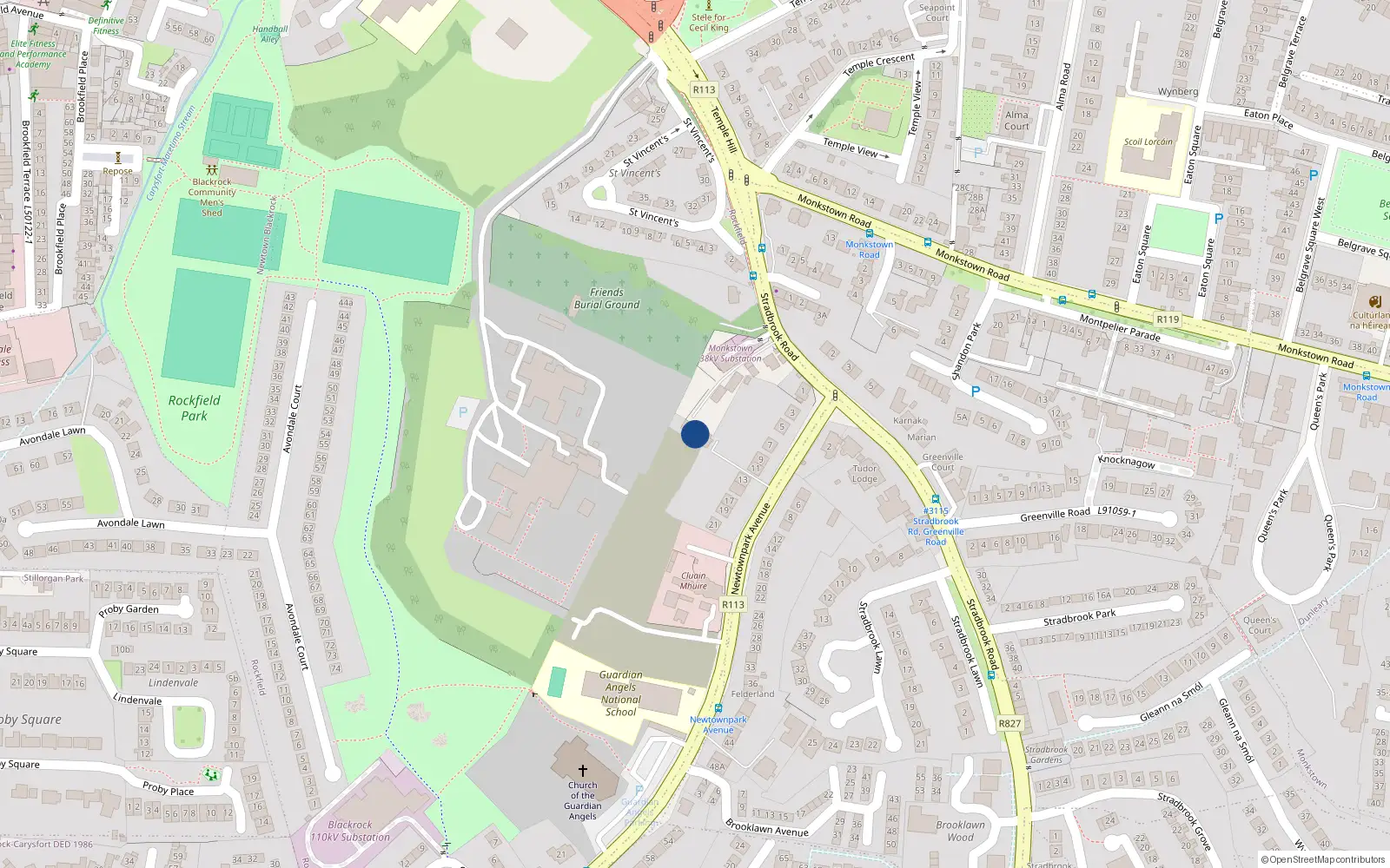 Overhead map showing the location of 11A Newtownpark Avenue, Blackrock Co. Dublin