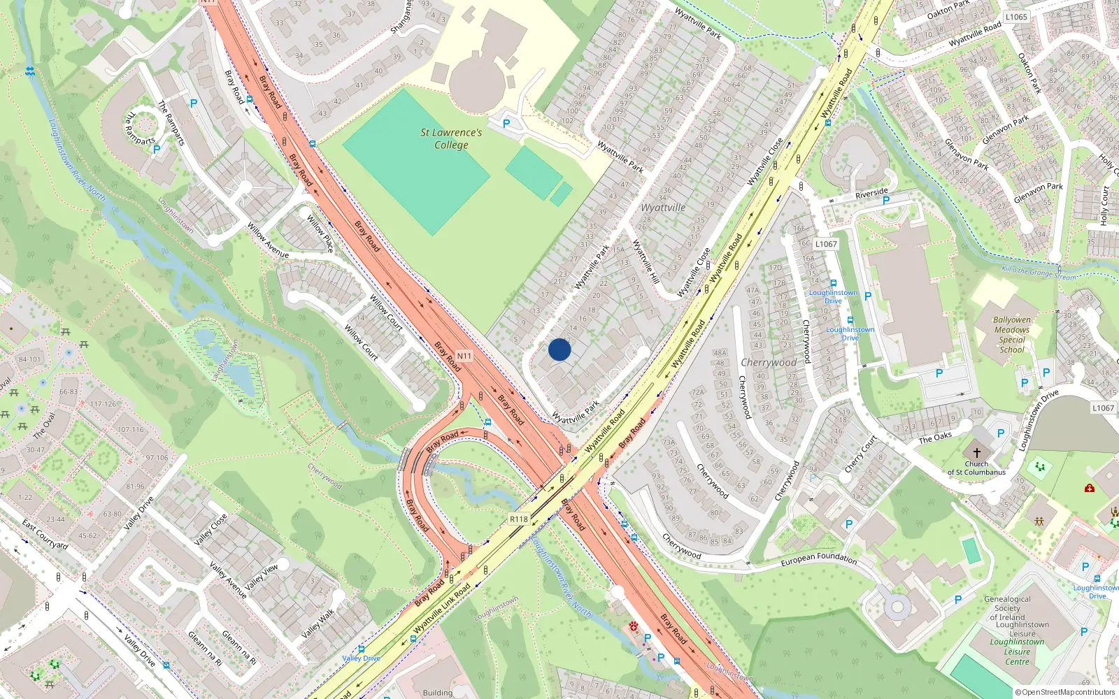 Overhead map showing the location of 11A Wyattville Park, County Dublin