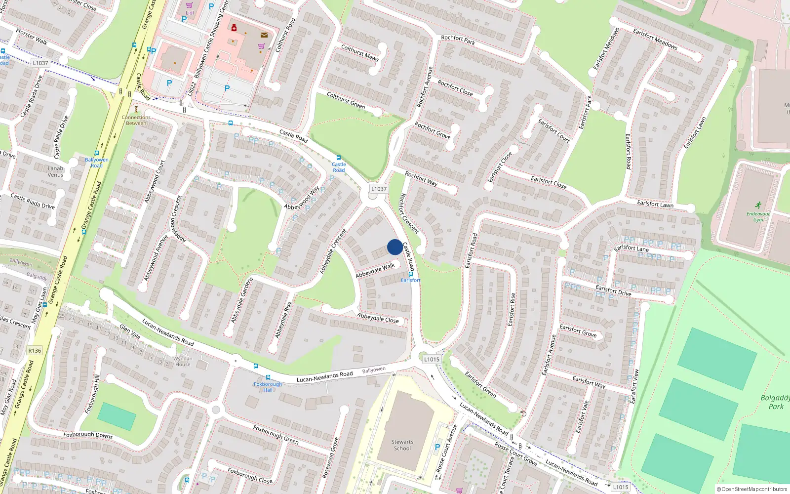 Overhead map showing the location of 12 Abbeydale Walk, Lucan