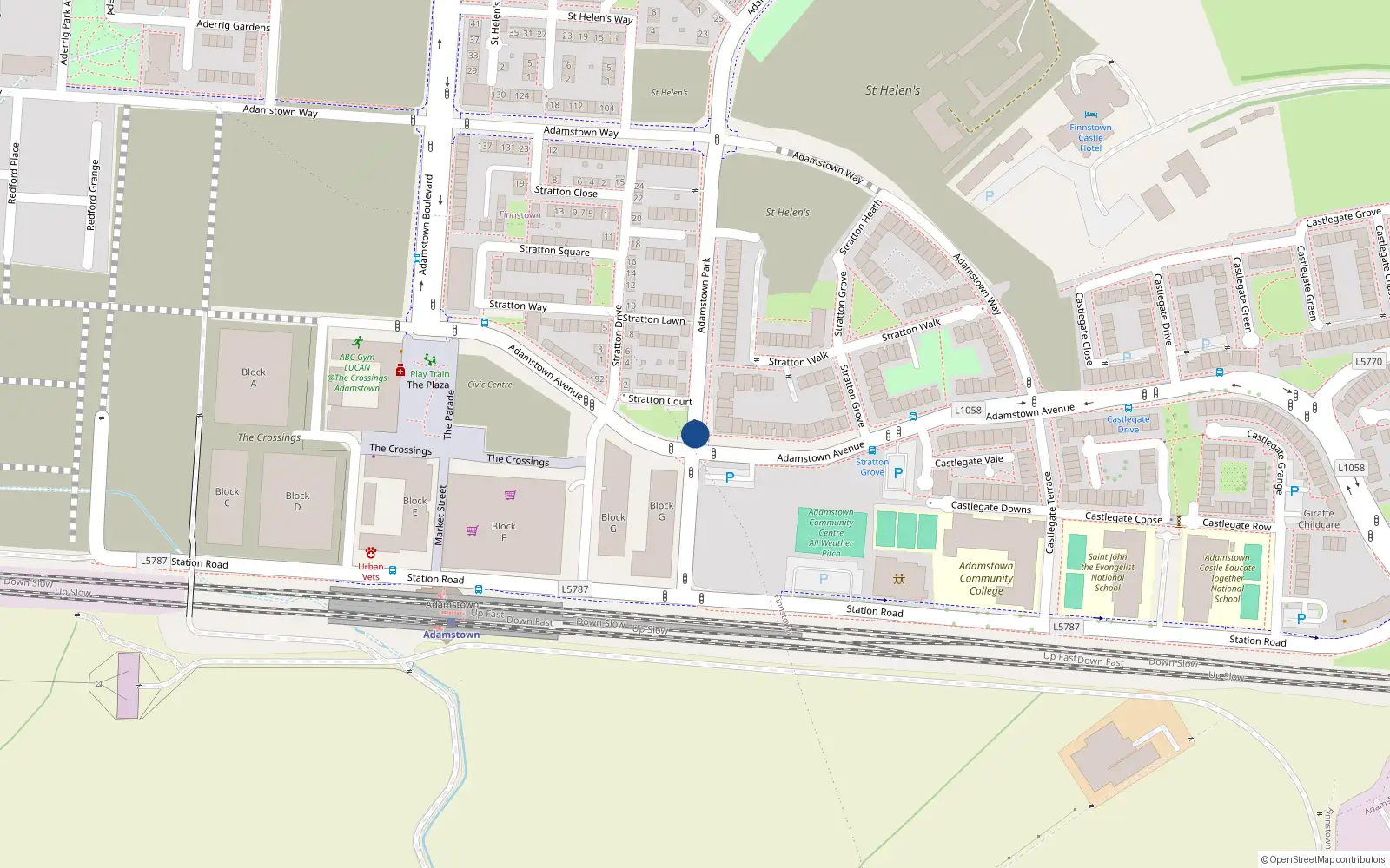 Overhead map showing the location of 12 Adamstown Park, Lucan